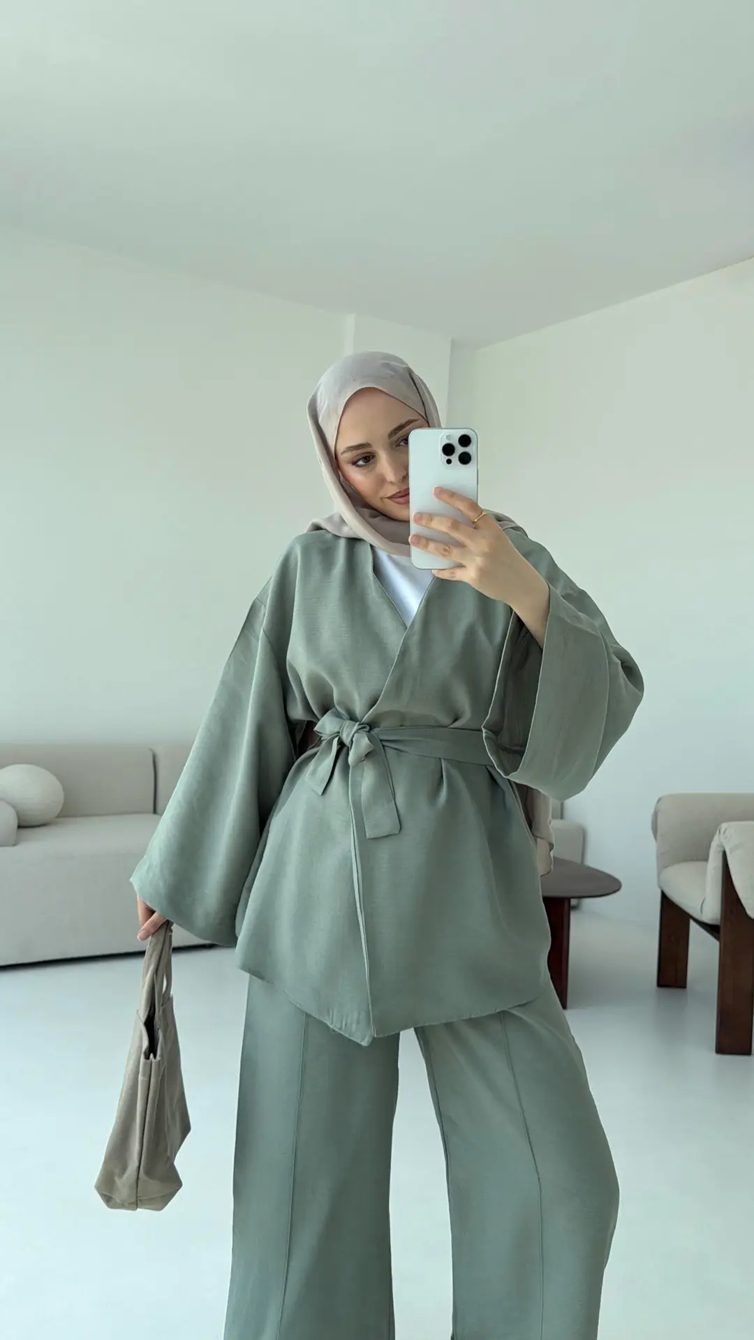 Bağlamalı Kimono Takım Çağla