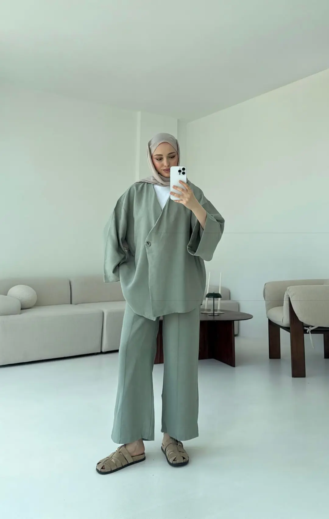 Bağlamalı Kimono Takım Çağla