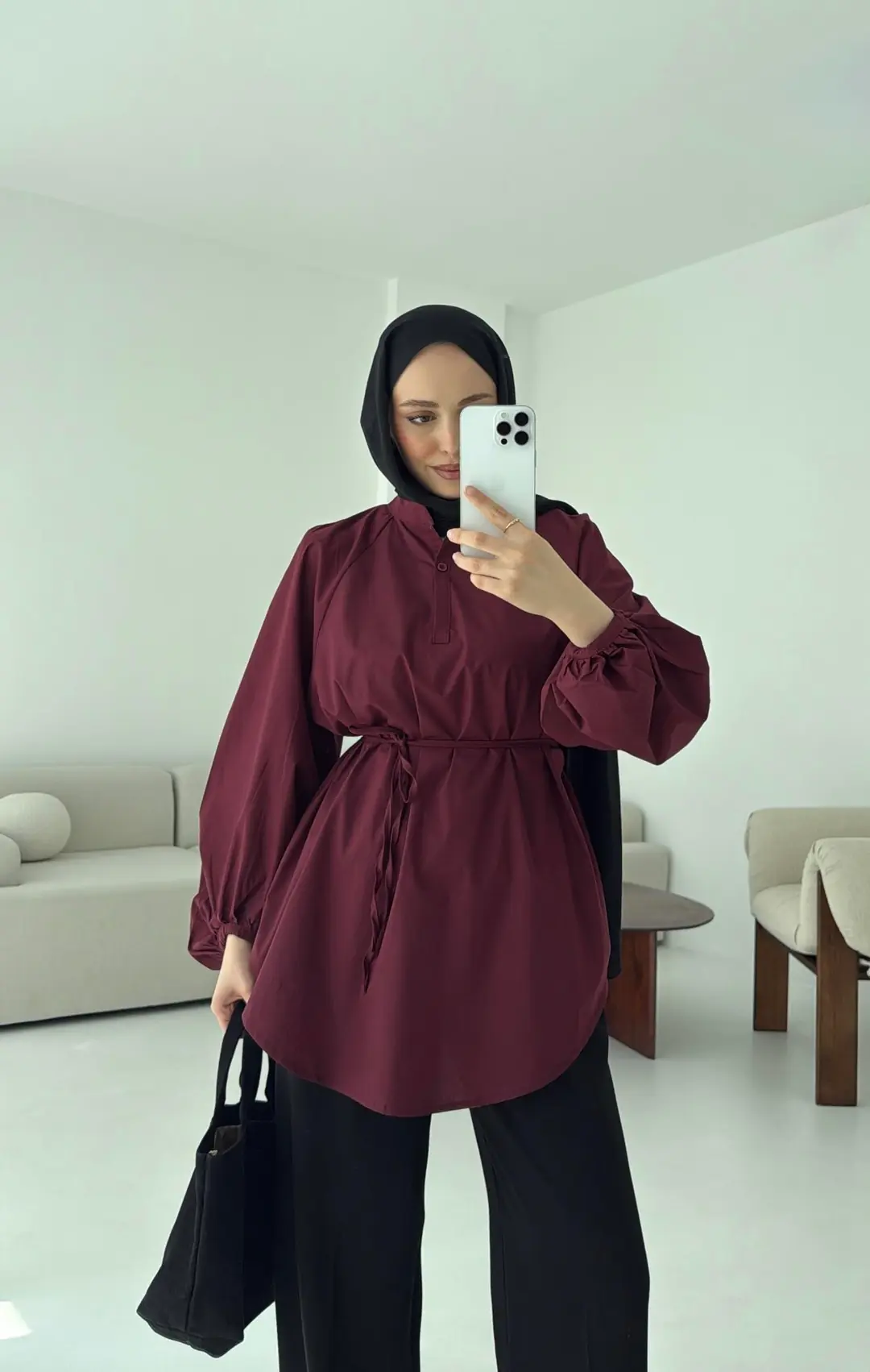 Bağlamalı Balon Gömlek Bordo
