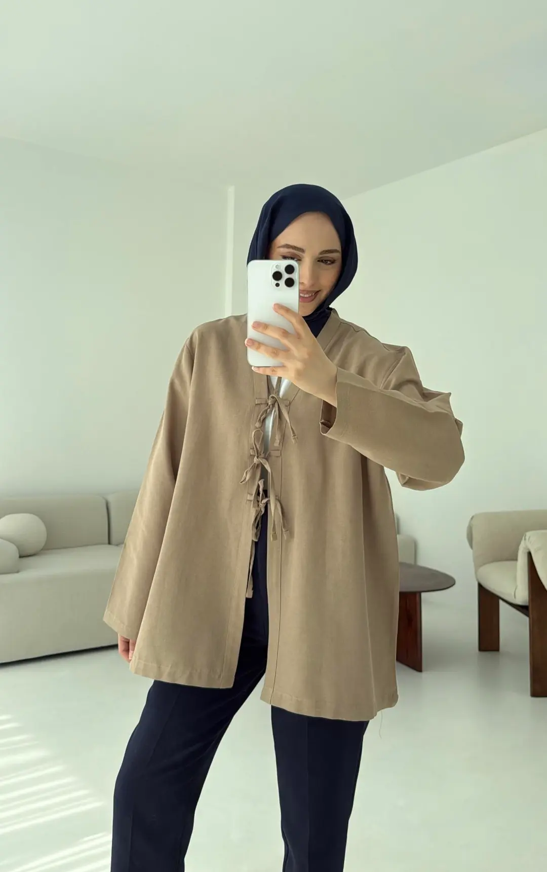Keten Üç Bağlamalı Kimono Vizon