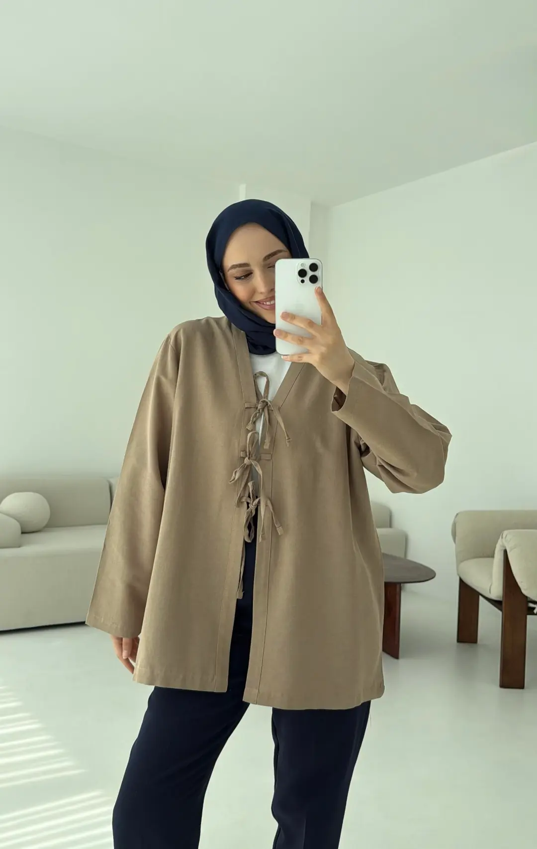 Keten Üç Bağlamalı Kimono Vizon