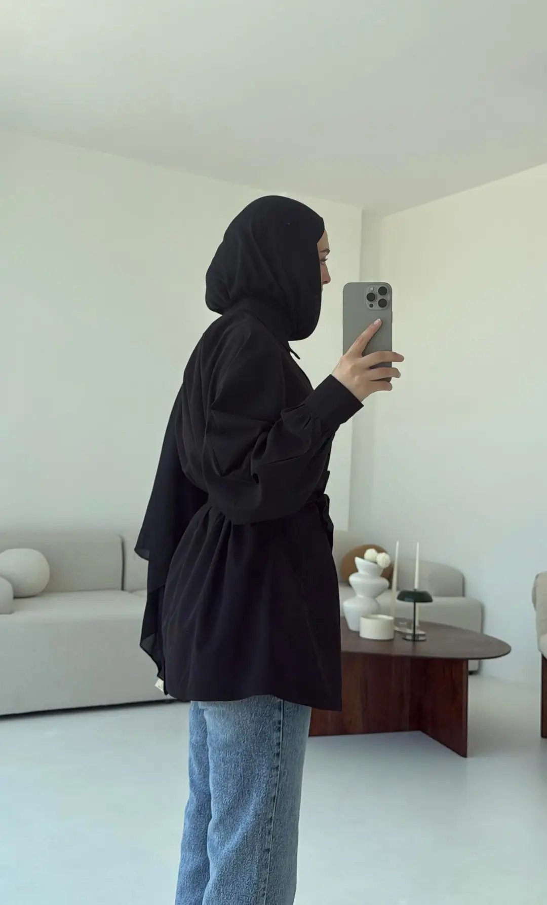 Siyah Balon Kol Bağlamalı Gömlek