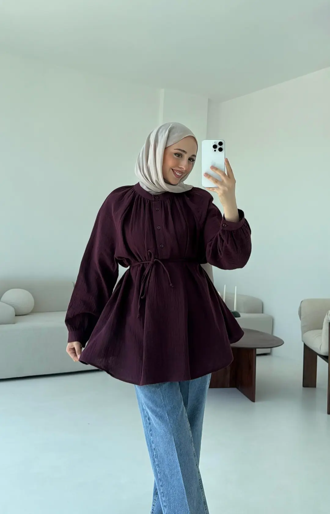 Volanlı Müslin Gömlek Bordo