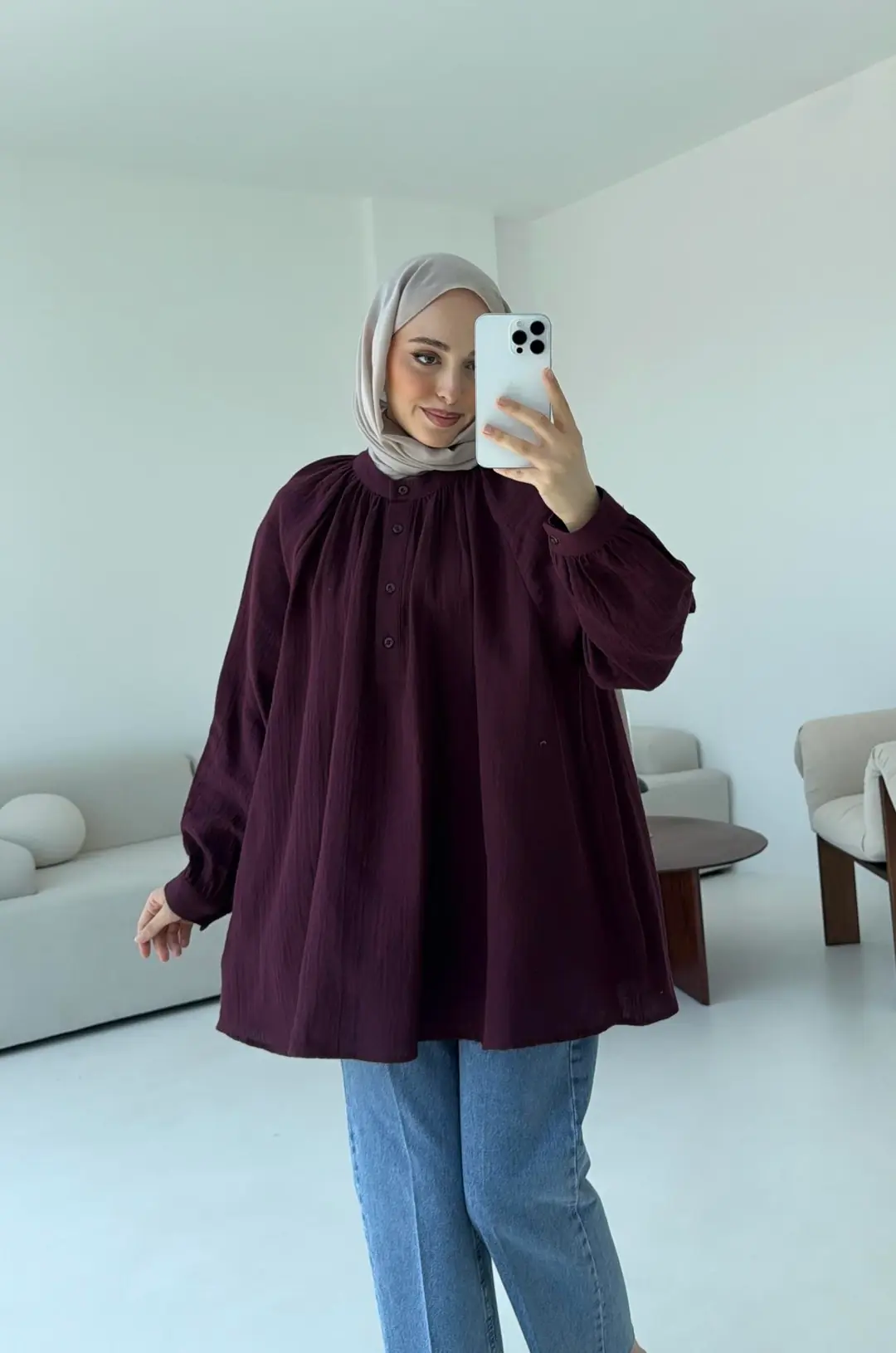 Volanlı Müslin Gömlek Bordo