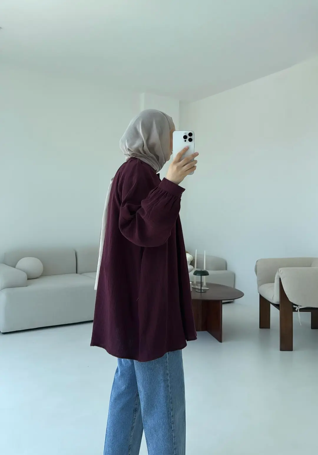 Volanlı Müslin Gömlek Bordo