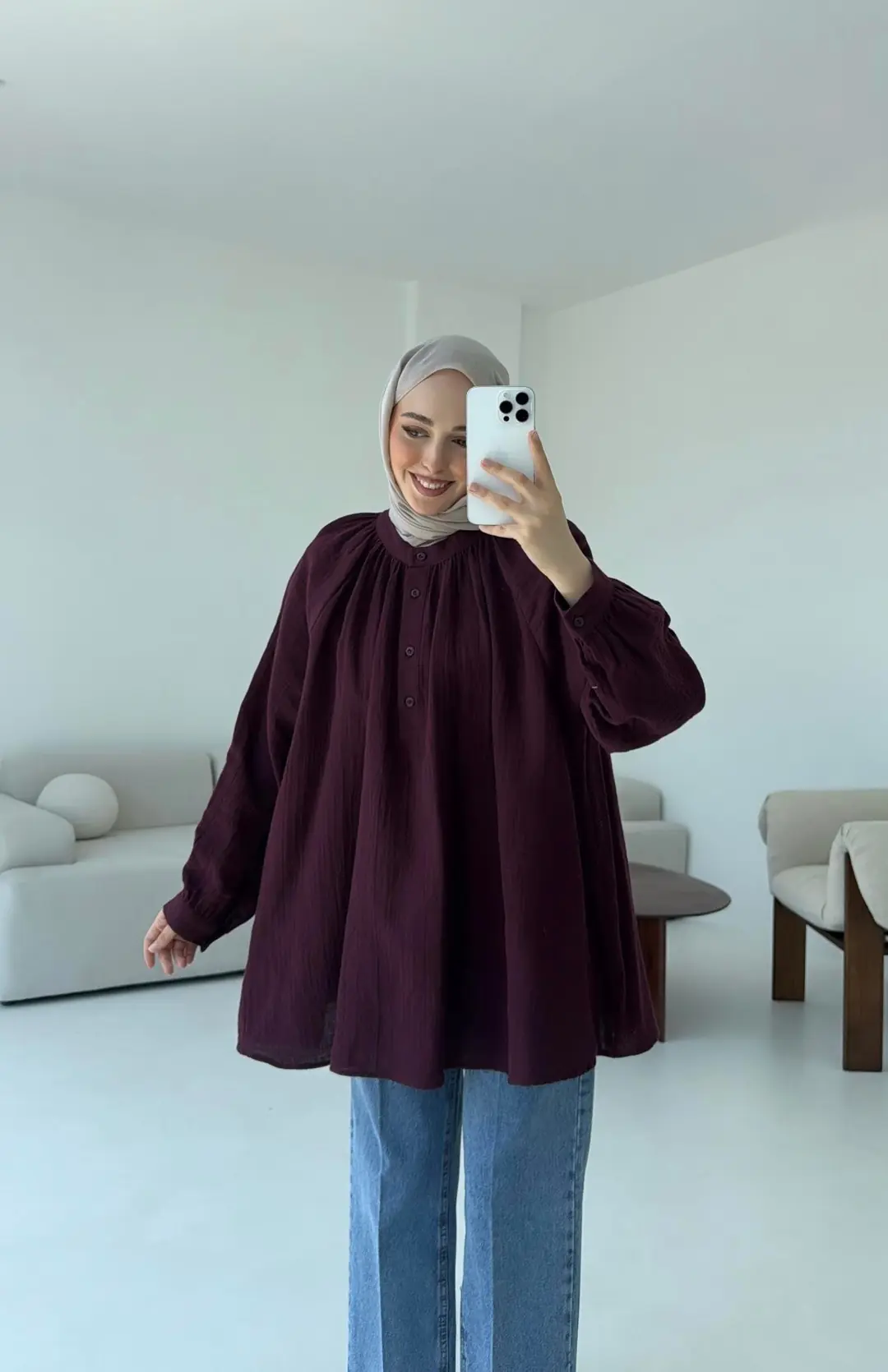 Volanlı Müslin Gömlek Bordo