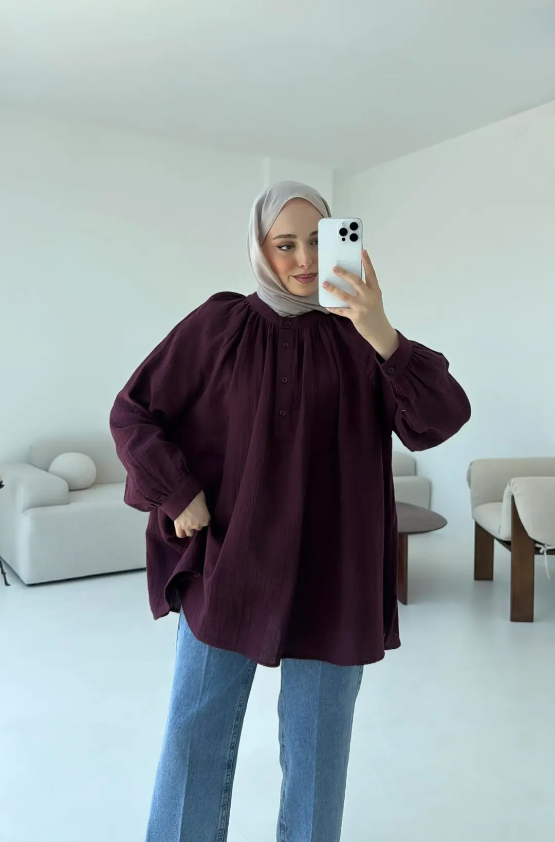 Volanlı Müslin Gömlek Bordo