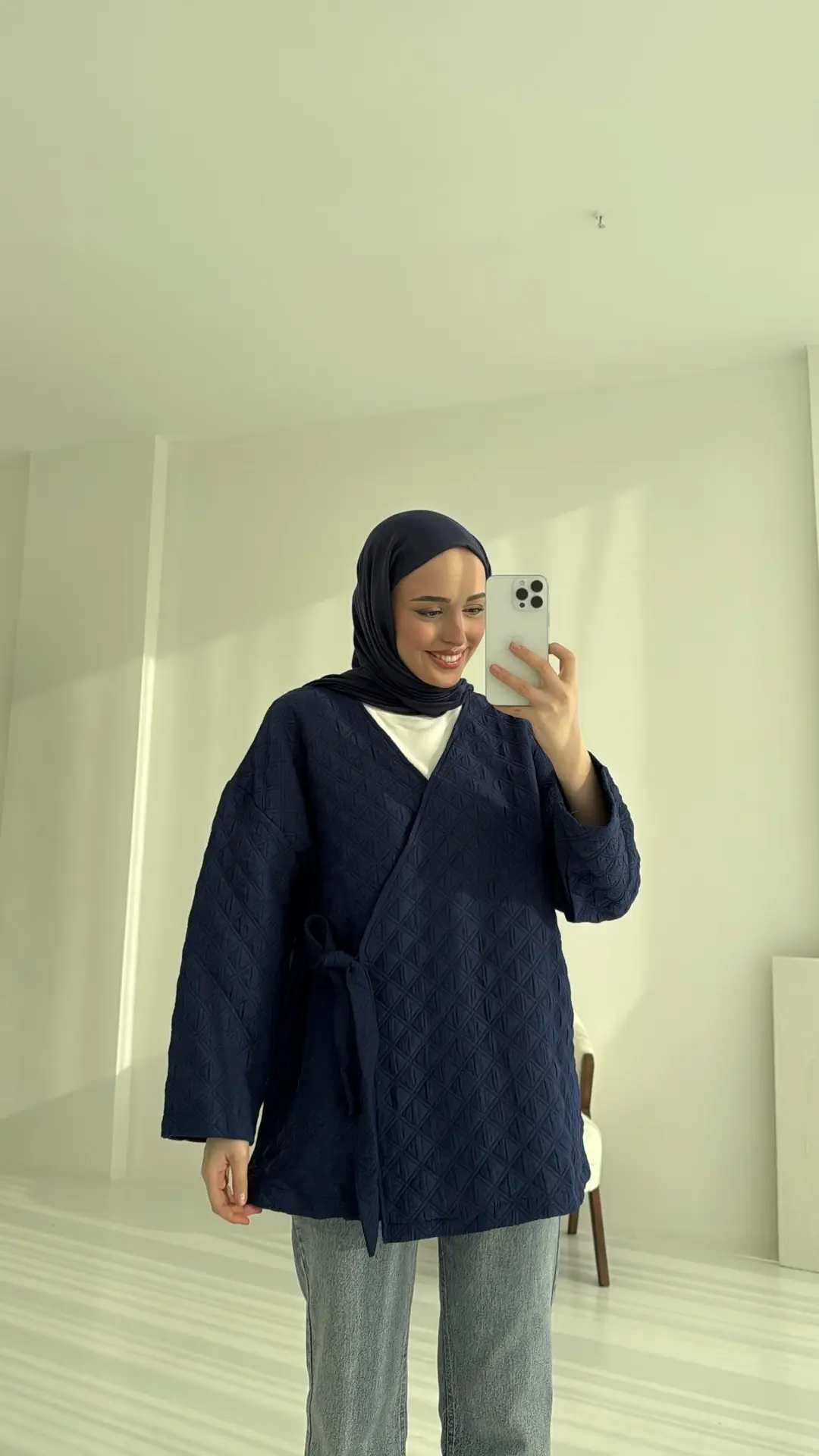 Yandan Bağlamalı Kapitone Ceket Lacivert