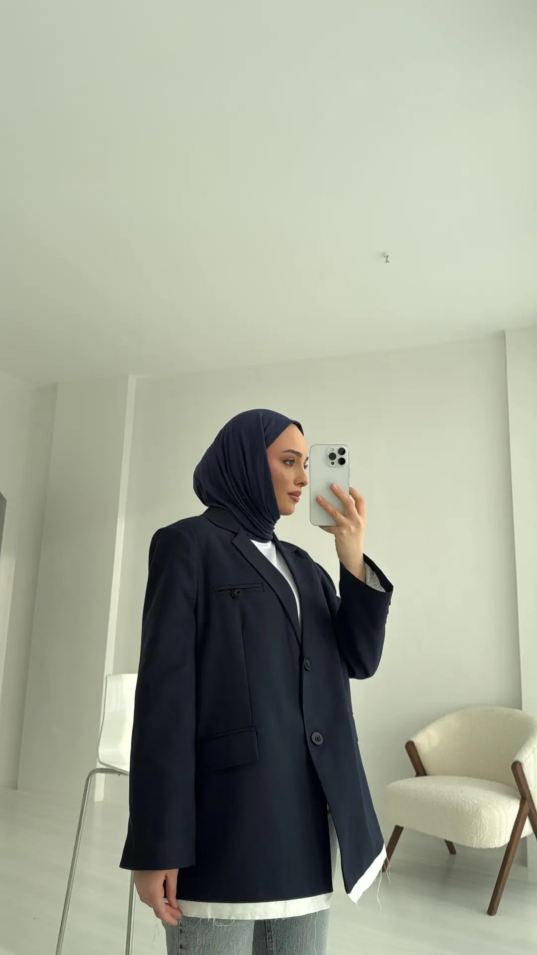 Arkası Baskılı Blazer Ceket Lacivert