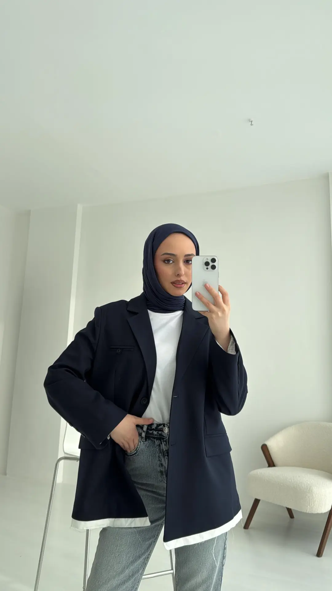 Arkası Baskılı Blazer Ceket Lacivert