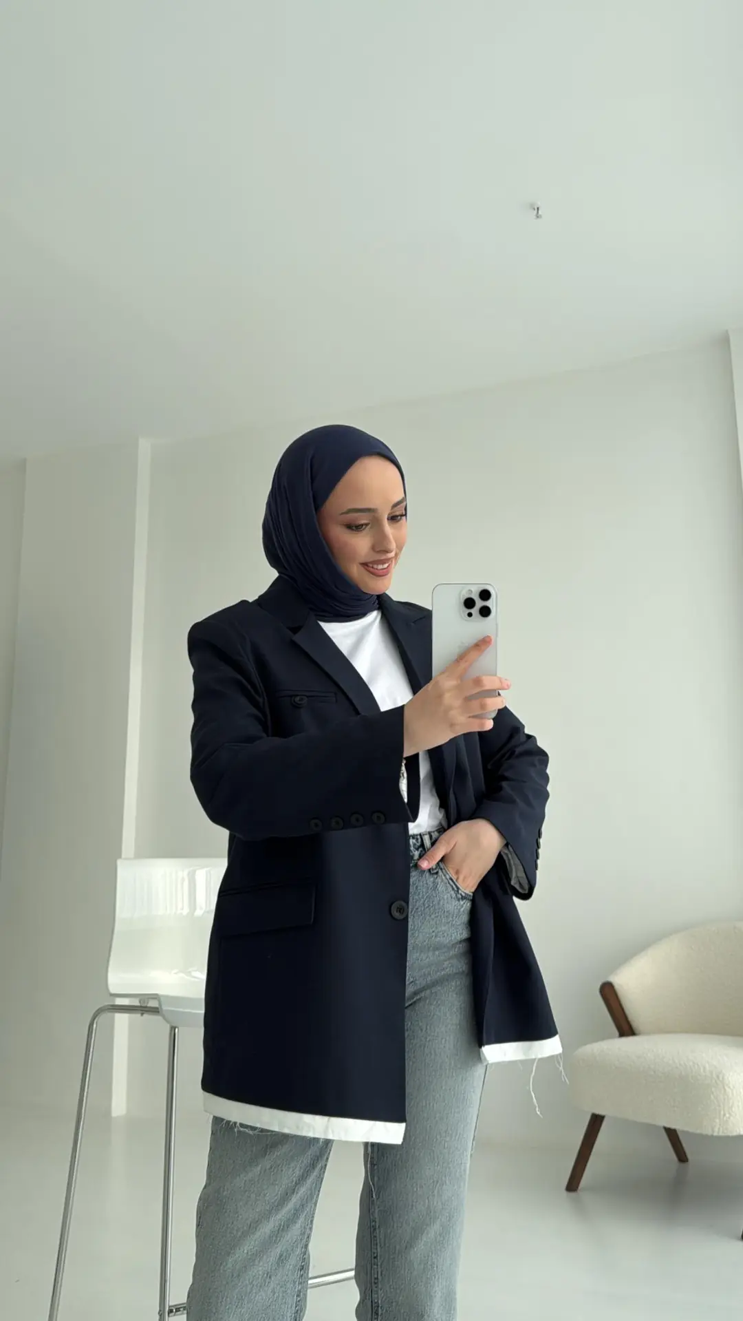 Arkası Baskılı Blazer Ceket Lacivert