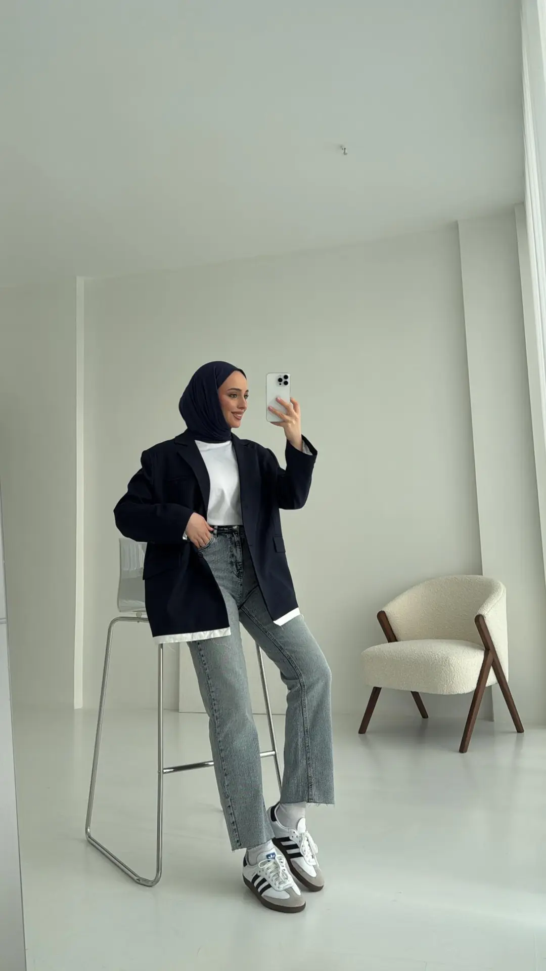 Arkası Baskılı Blazer Ceket Lacivert