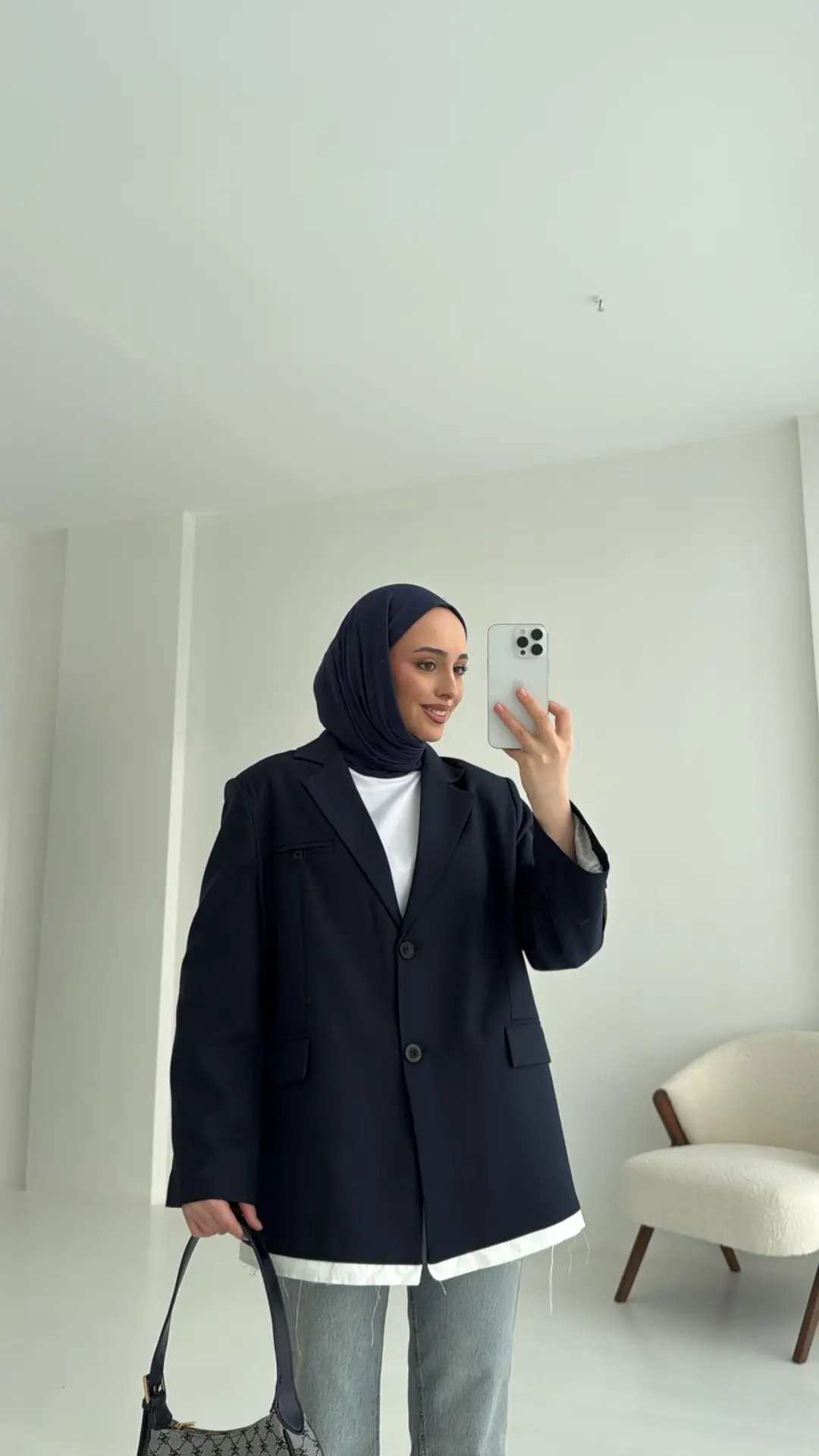 Arkası Baskılı Blazer Ceket Lacivert