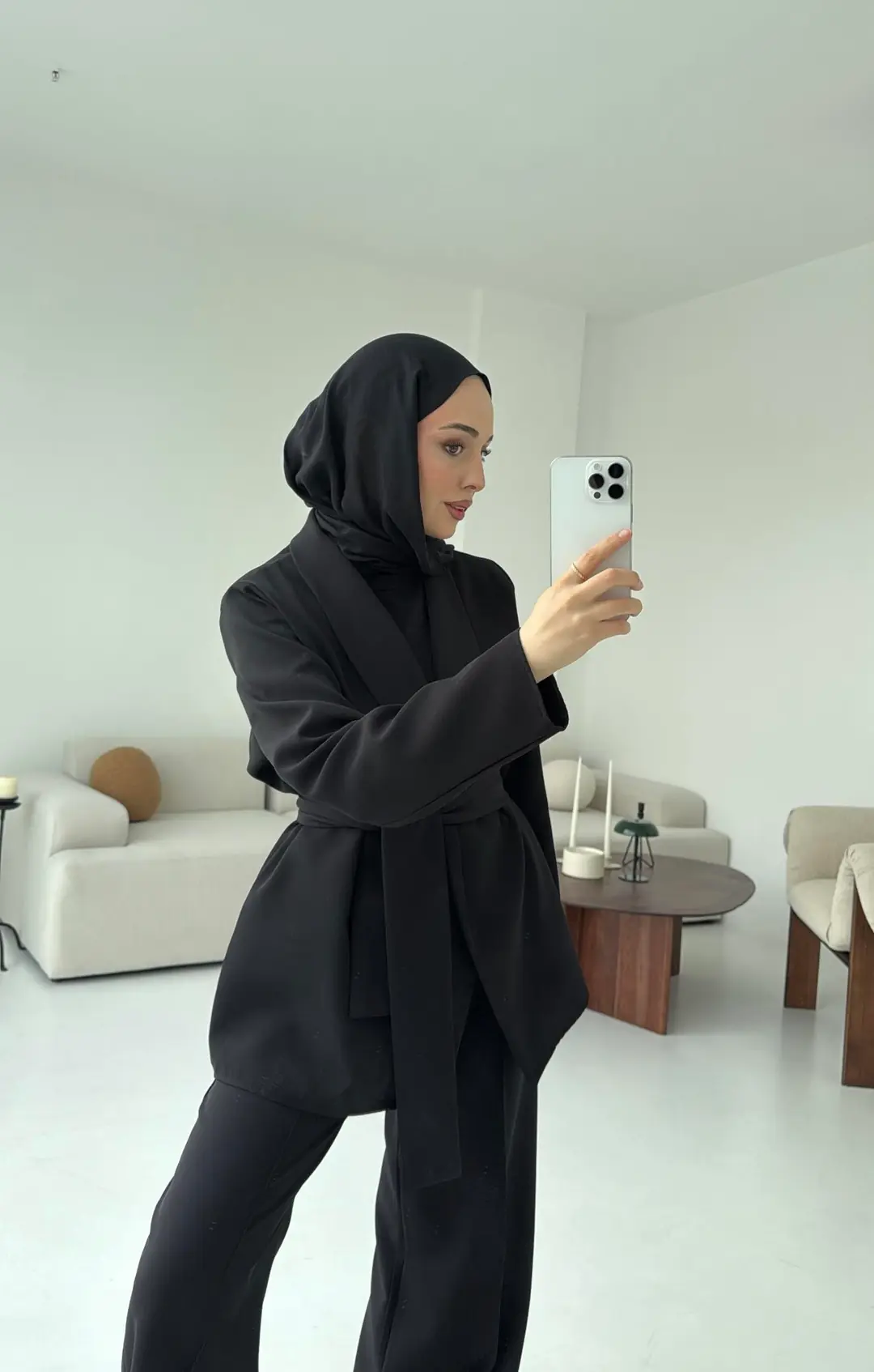 Krep Ceket Bağlamalı Takım Siyah