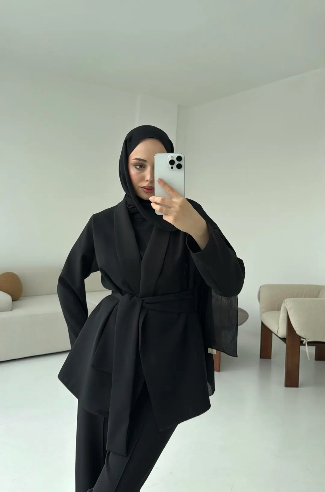 Krep Ceket Bağlamalı Takım Siyah