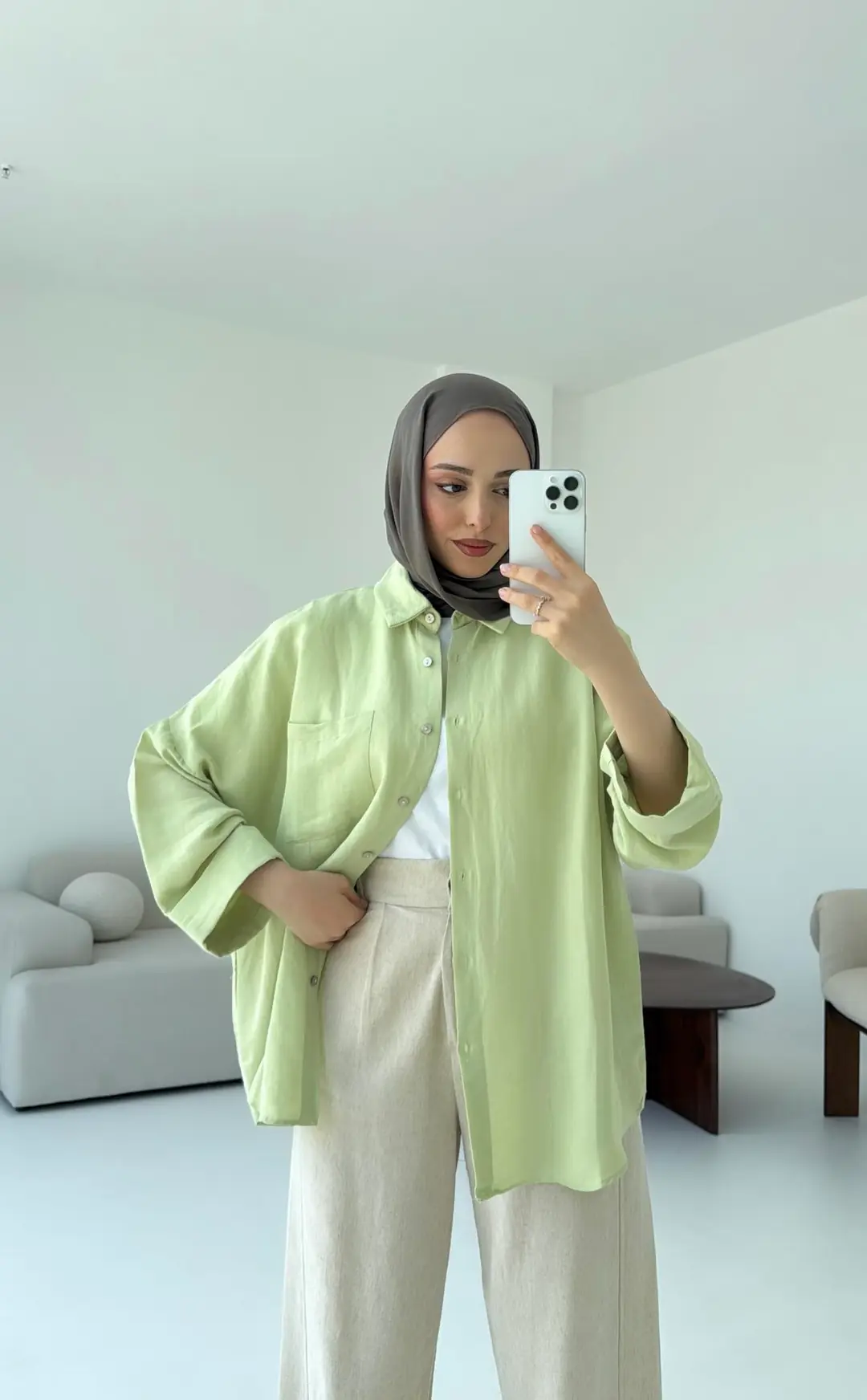 Linen Oversize Gömlek Lime