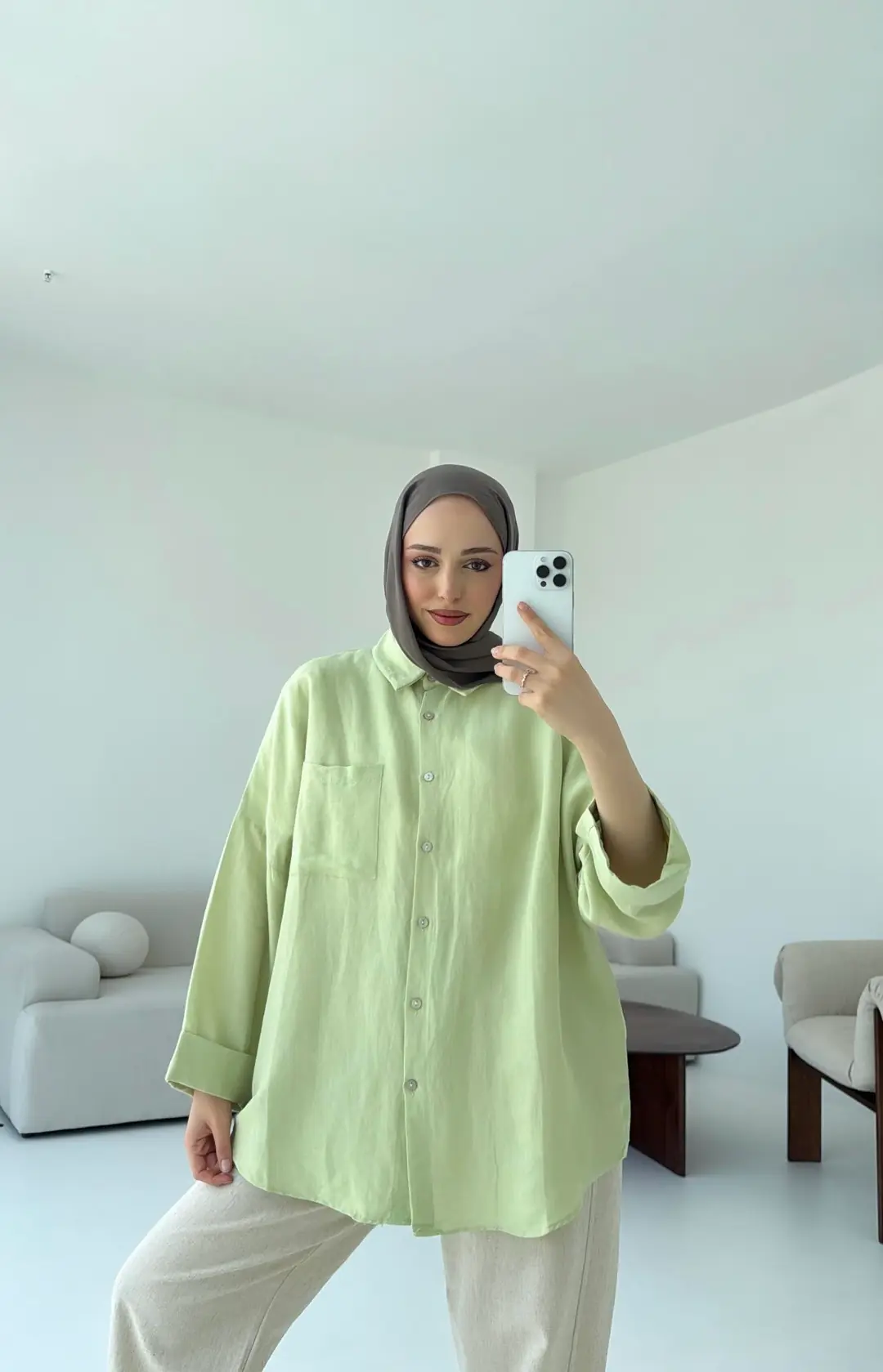 Linen Oversize Gömlek Lime