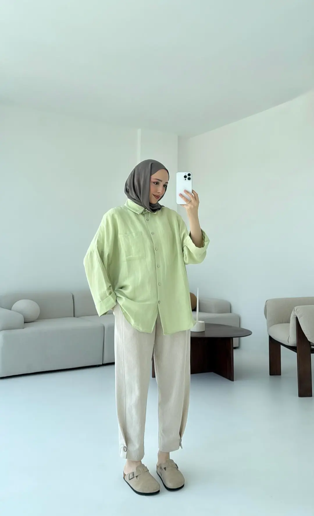 Linen Oversize Gömlek Lime