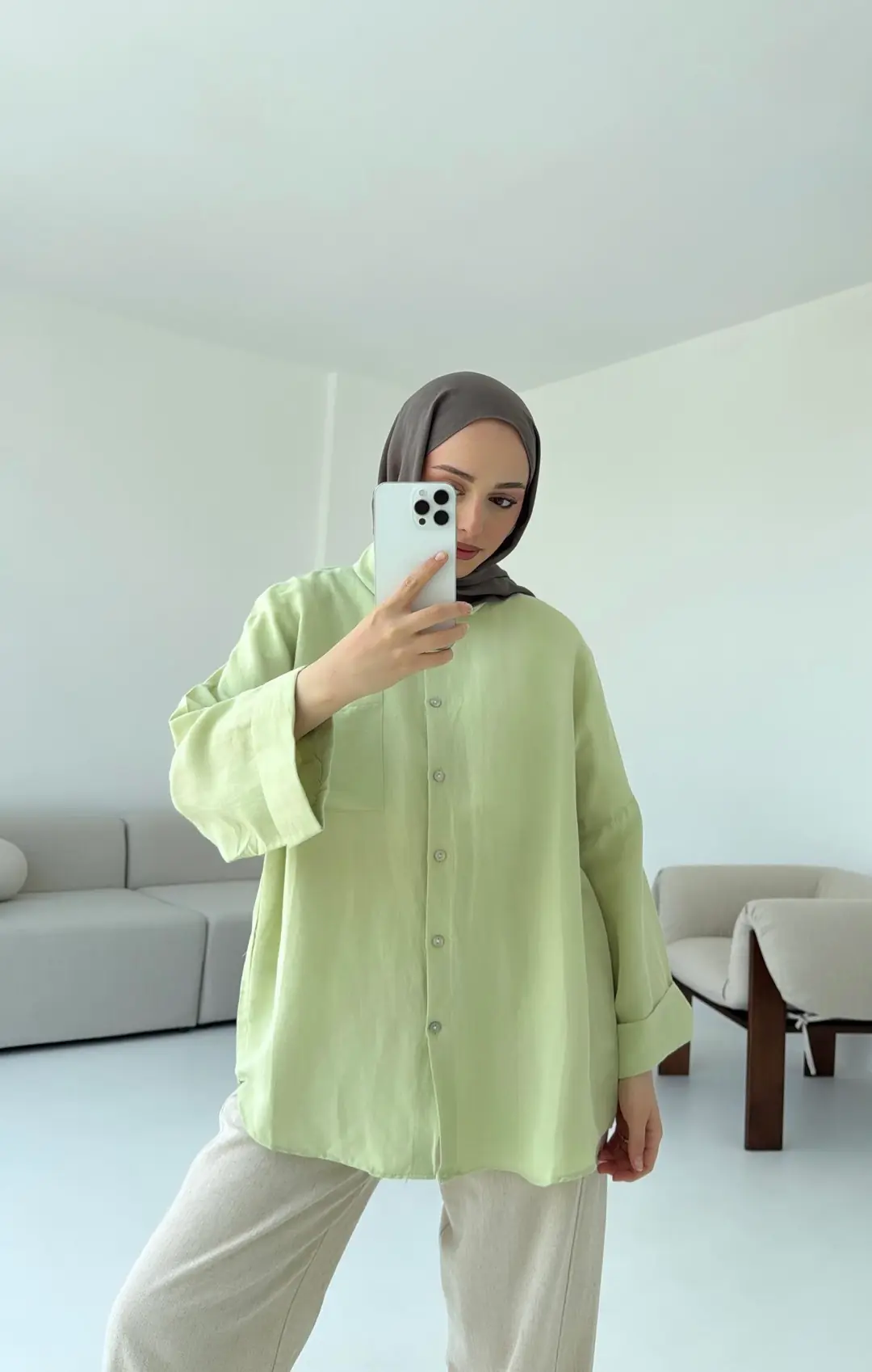 Linen Oversize Gömlek Lime