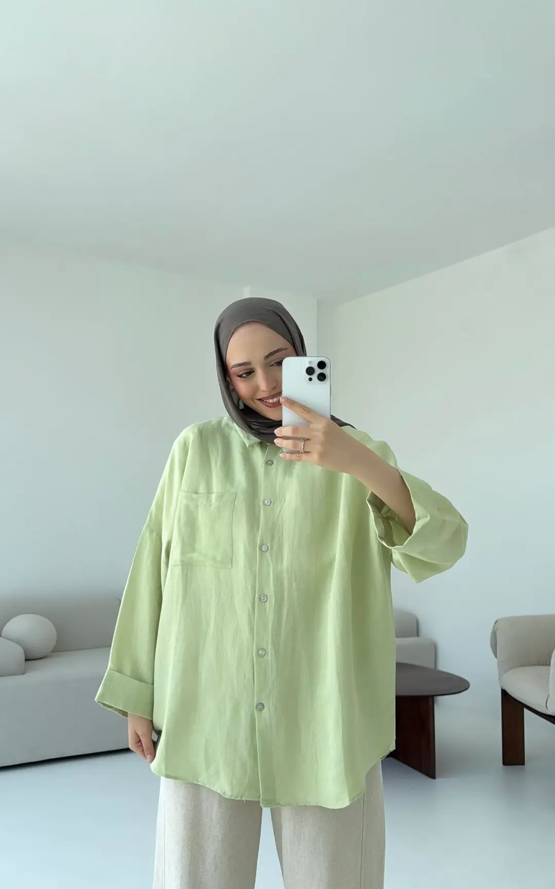 Linen Oversize Gömlek Lime