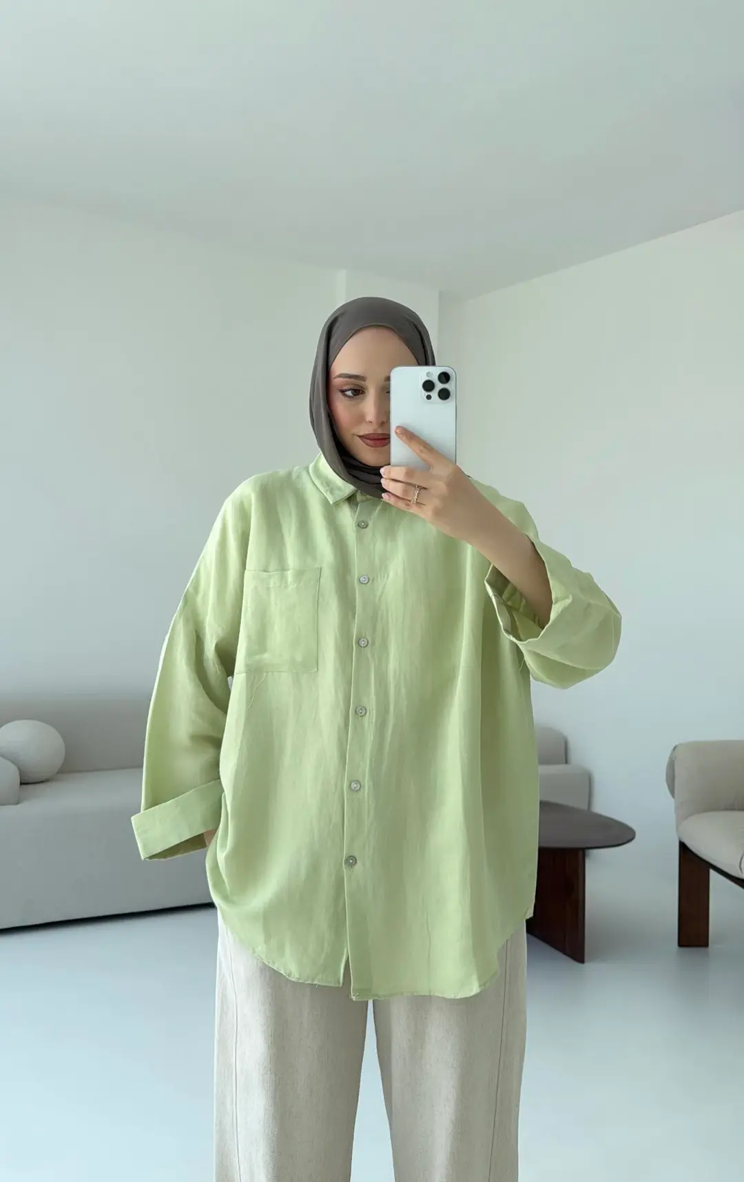 Linen Oversize Gömlek Lime