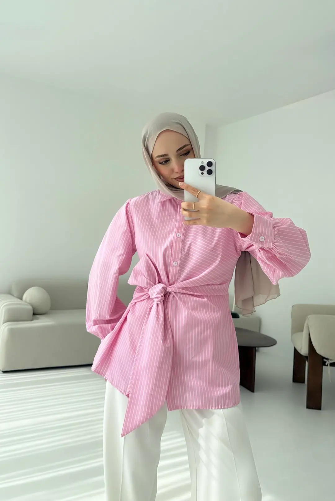 Çizgili Detaylı Gömlek Pembe