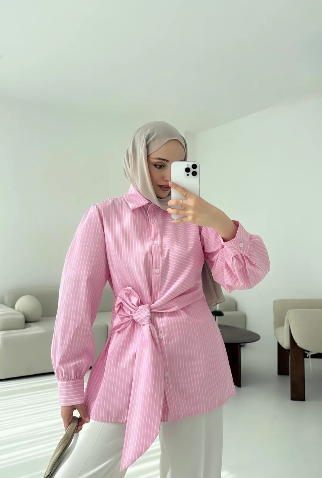 Çizgili Detaylı Gömlek Pembe