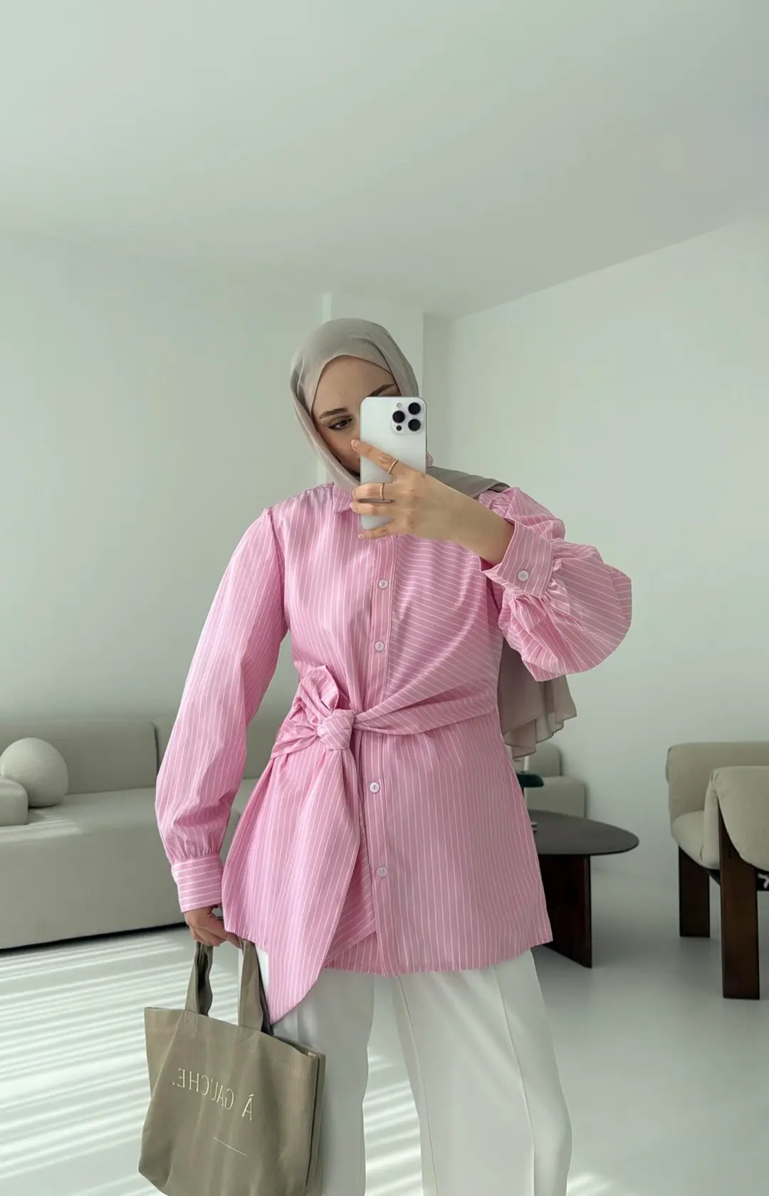 Çizgili Detaylı Gömlek Pembe