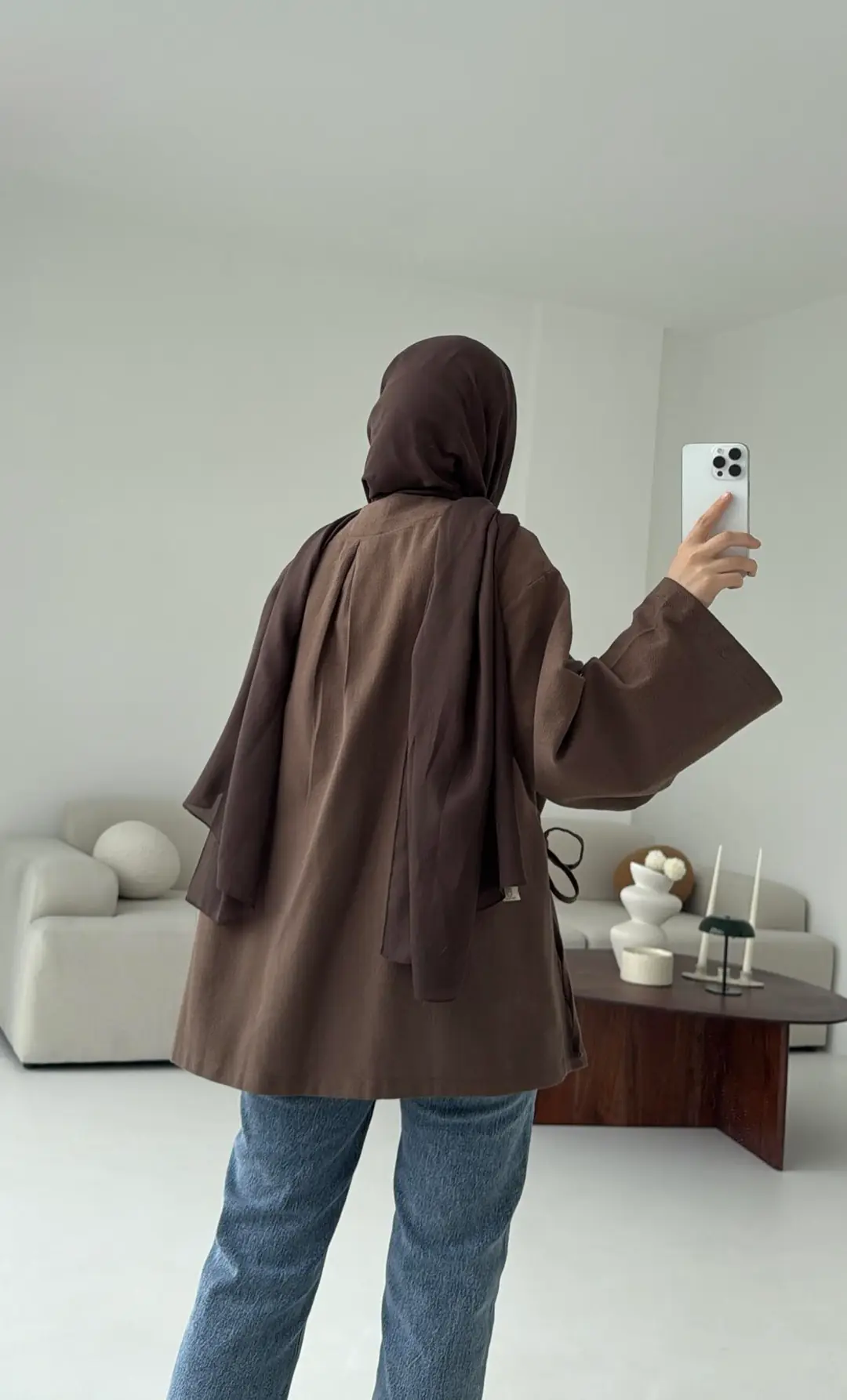 Kahve Yırtmaç Detay Keten Kimono