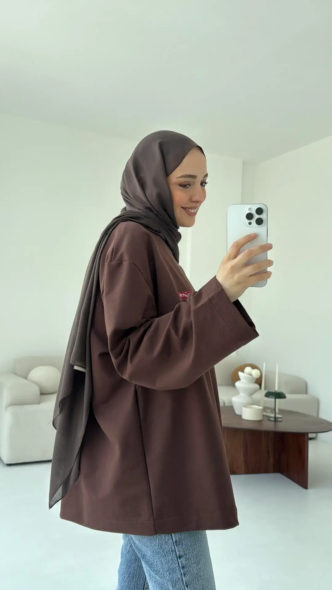 Etiket Baskılı Sweatshirt Kahve