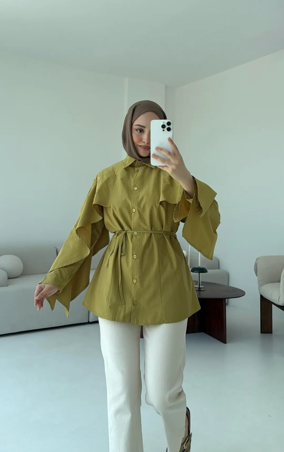 Detaylı Poplin Gömlek Olive