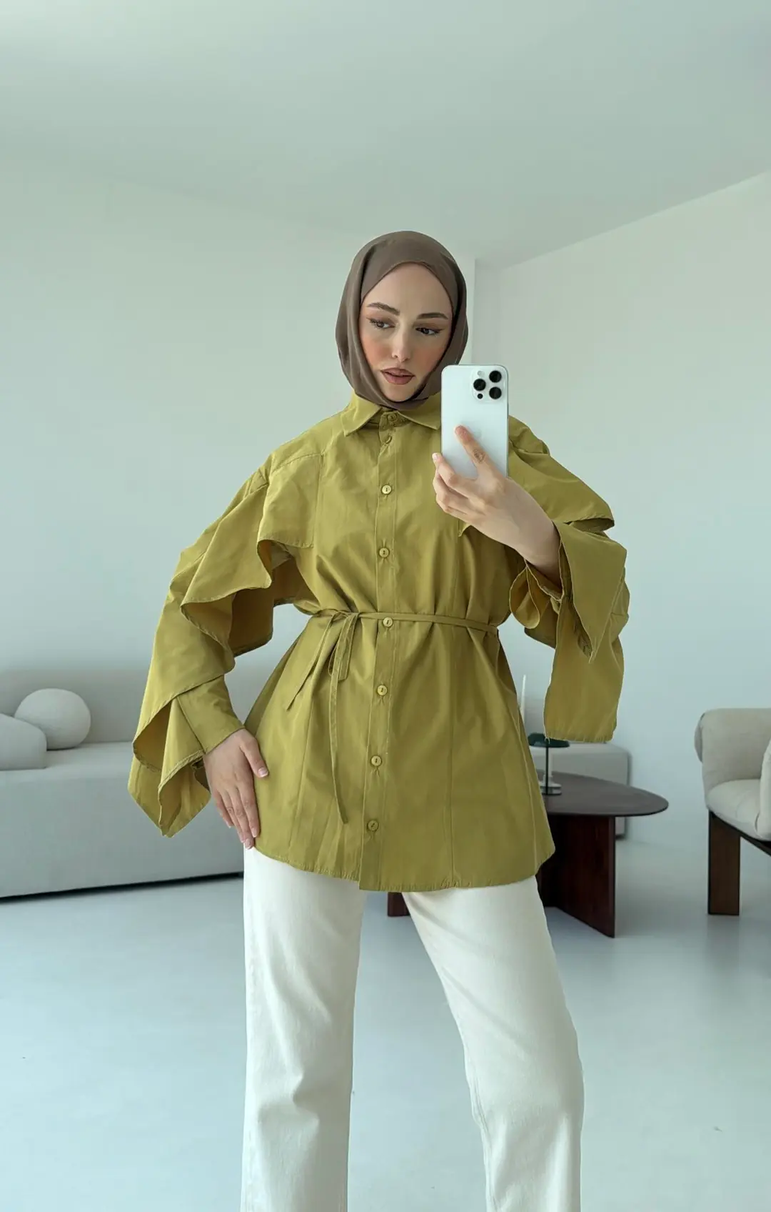Detaylı Poplin Gömlek Olive