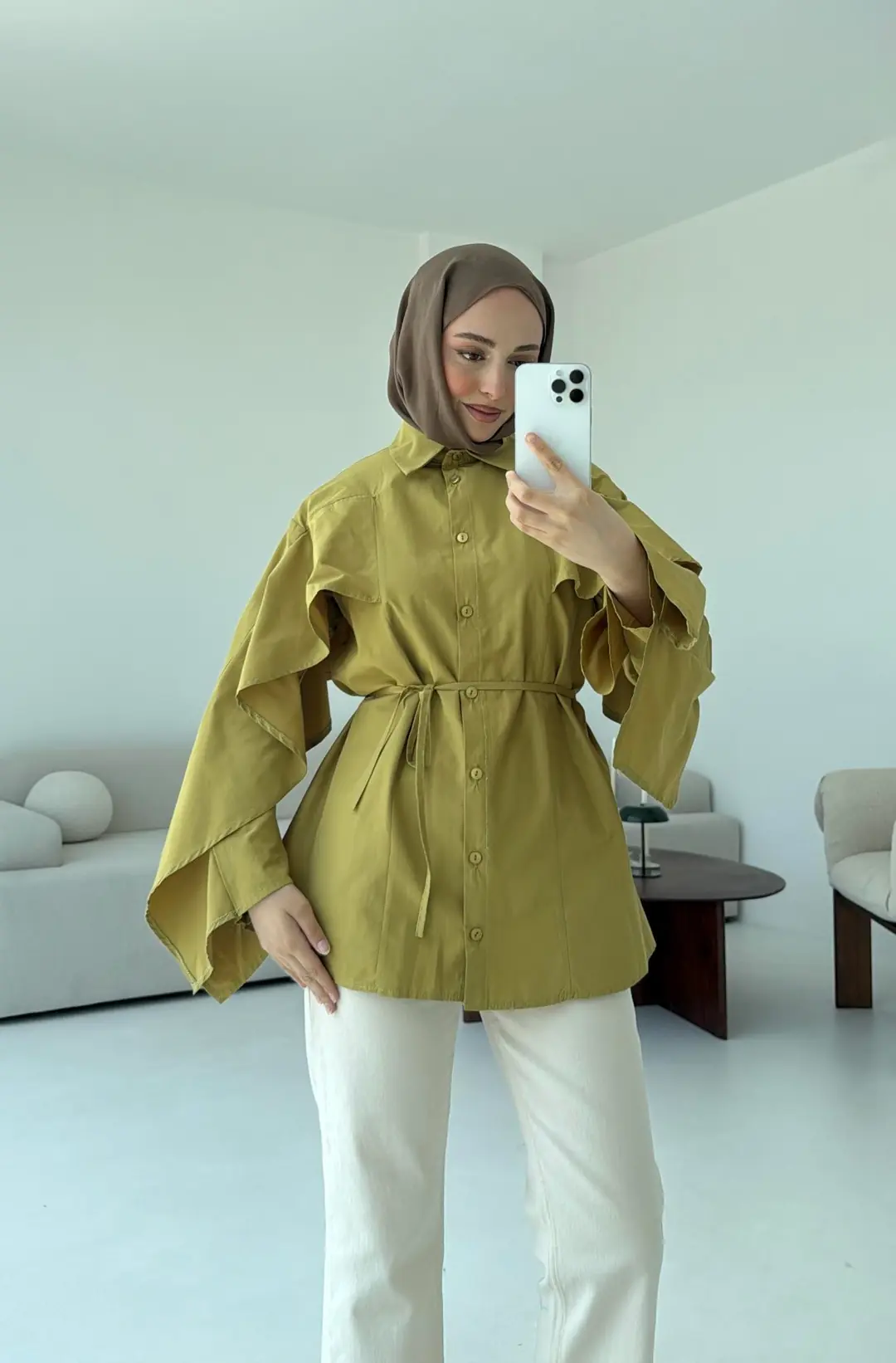 Detaylı Poplin Gömlek Olive