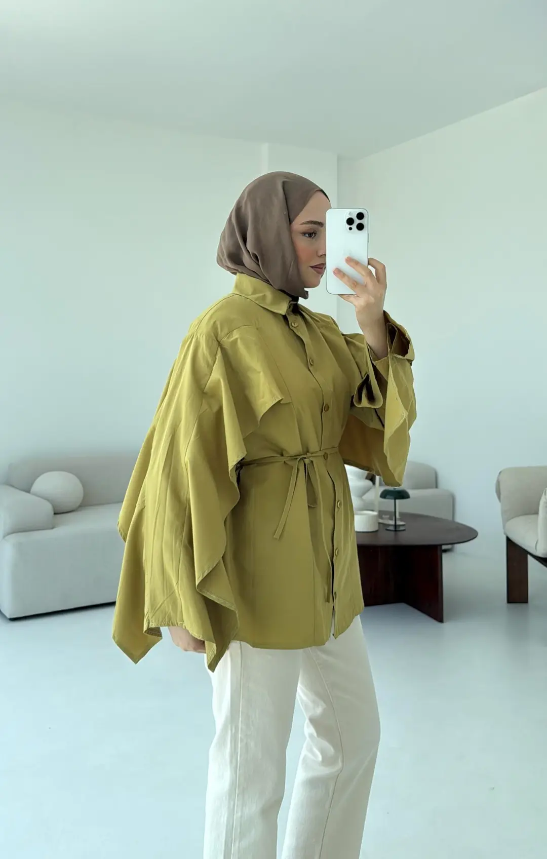 Detaylı Poplin Gömlek Olive