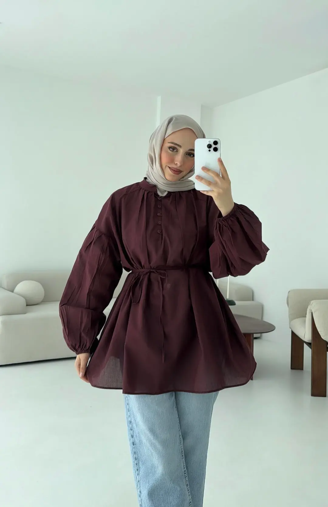 Yarım Dügmeli Vual Gömlek Bordo