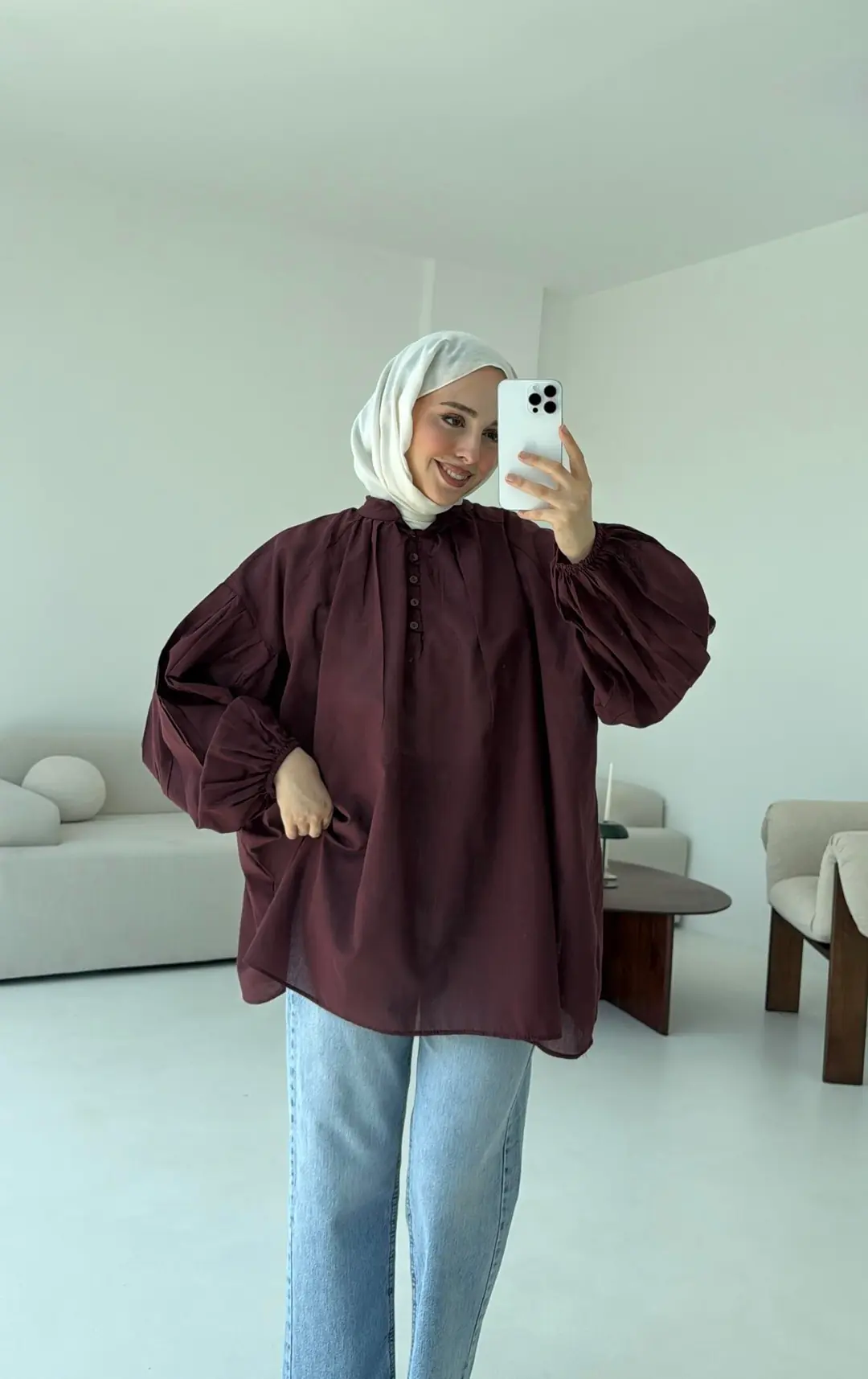 Yarım Dügmeli Vual Gömlek Bordo