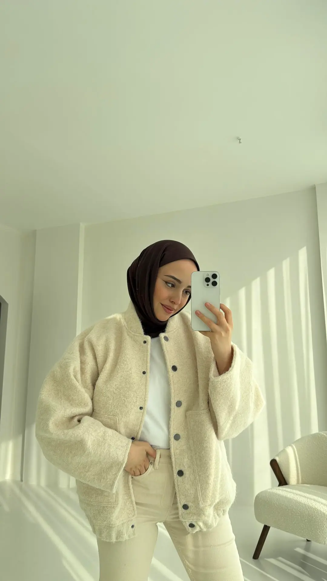 Tiftik Karışımlı Bomber Ceket Bej