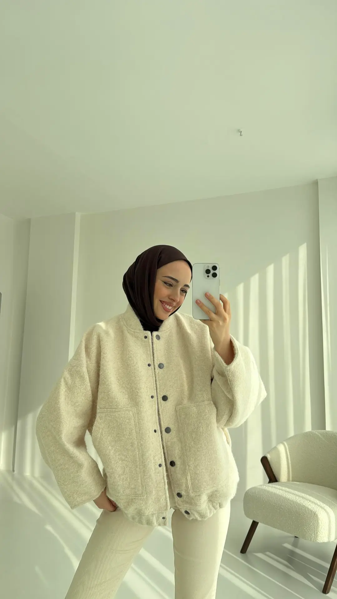 Tiftik Karışımlı Bomber Ceket Bej