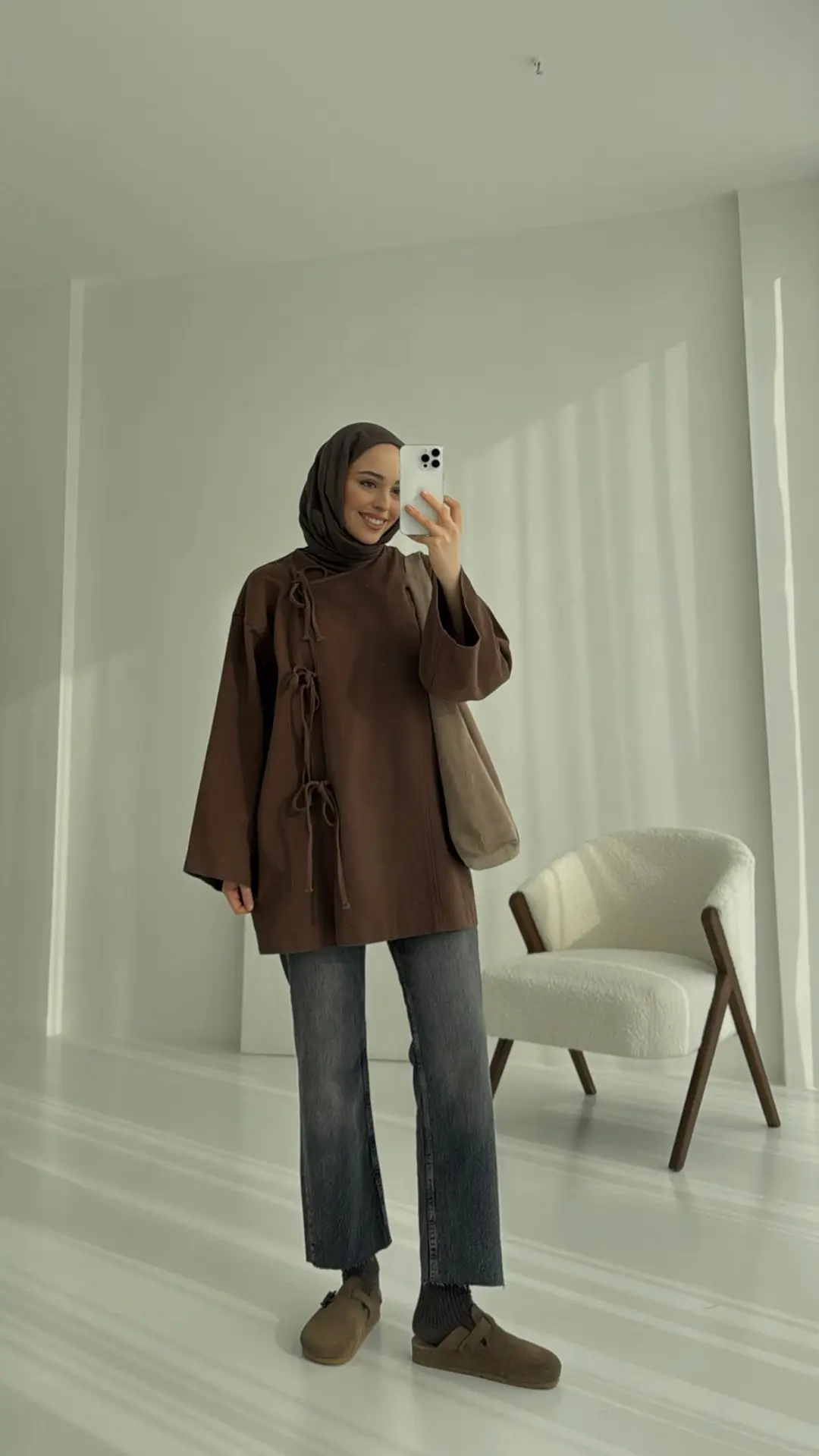 Gabardin Baglamalı Ceket/Kimono Kahve