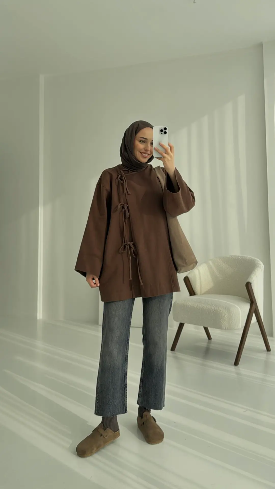 Gabardin Baglamalı Ceket/Kimono Kahve