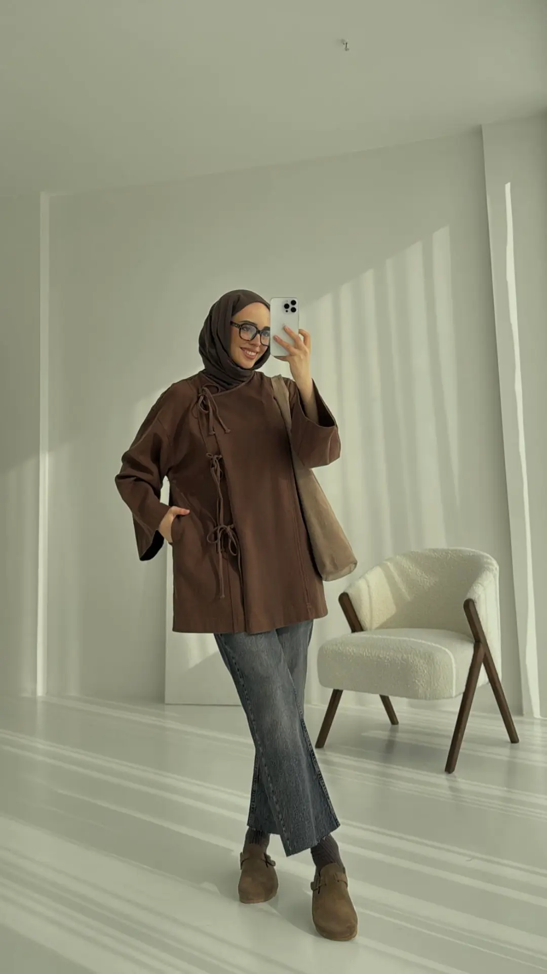 Gabardin Baglamalı Ceket/Kimono Kahve