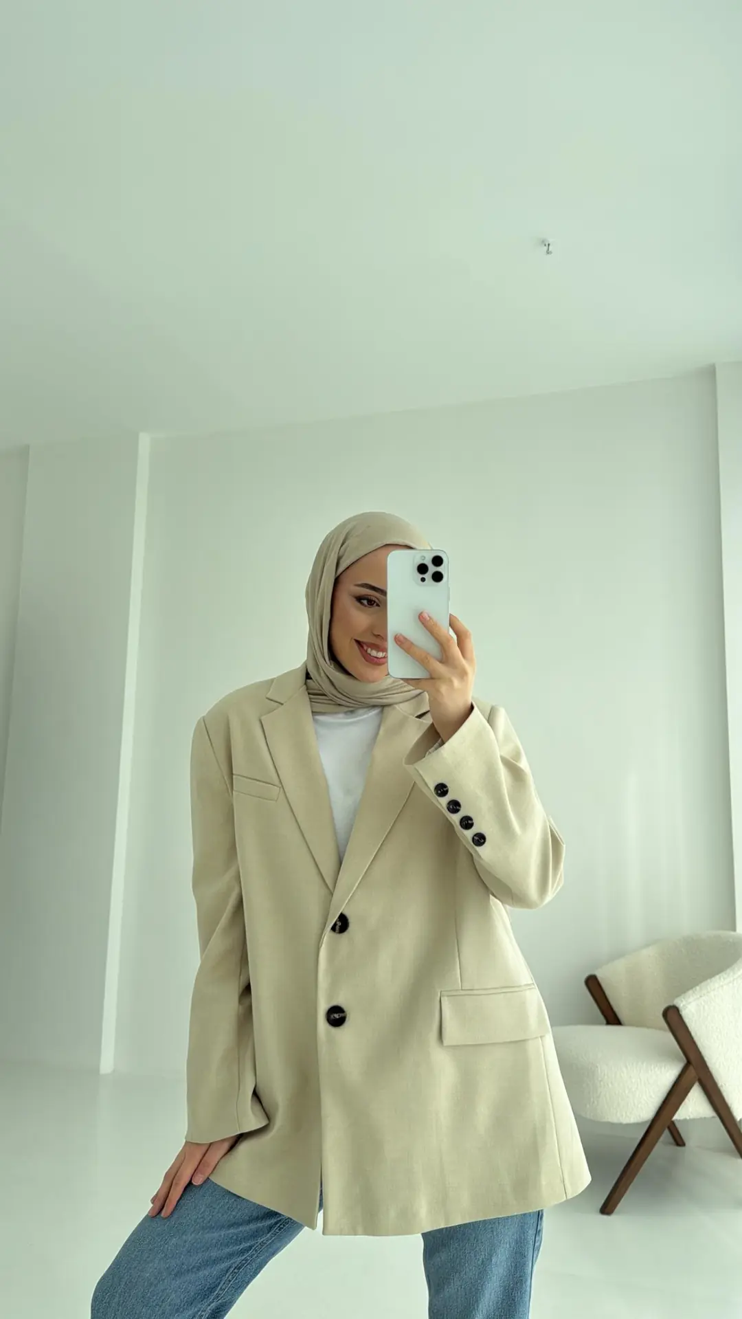 Bej Oversize Premium Blazer Ceket