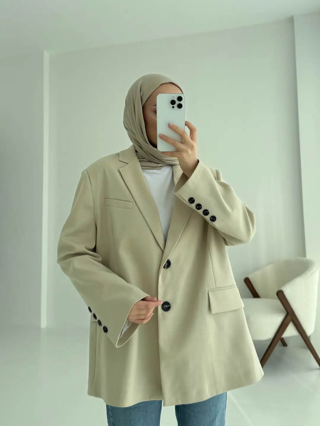 Bej Oversize Premium Blazer Ceket