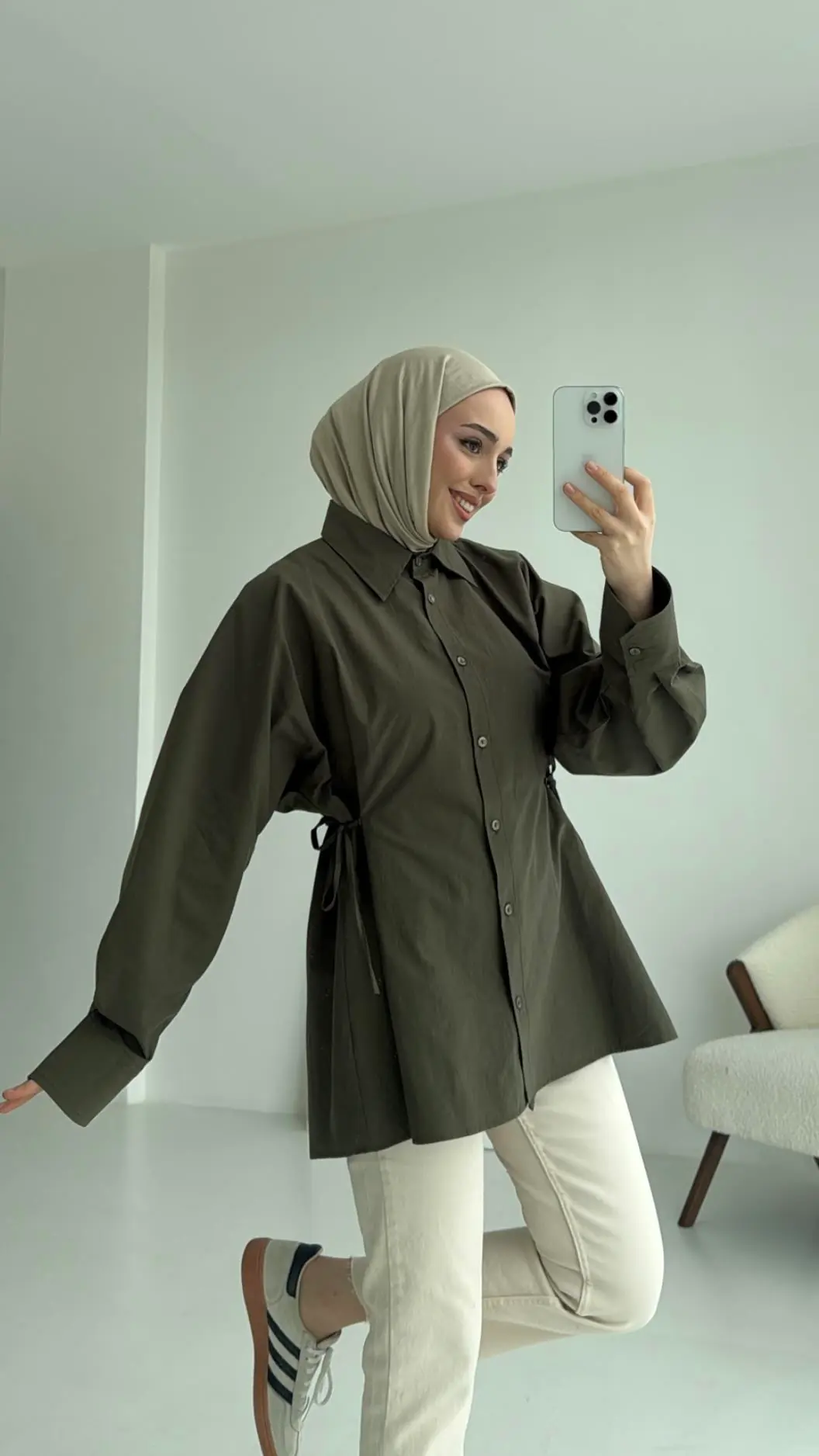 Yandan Bağlamalı Gömlek Haki