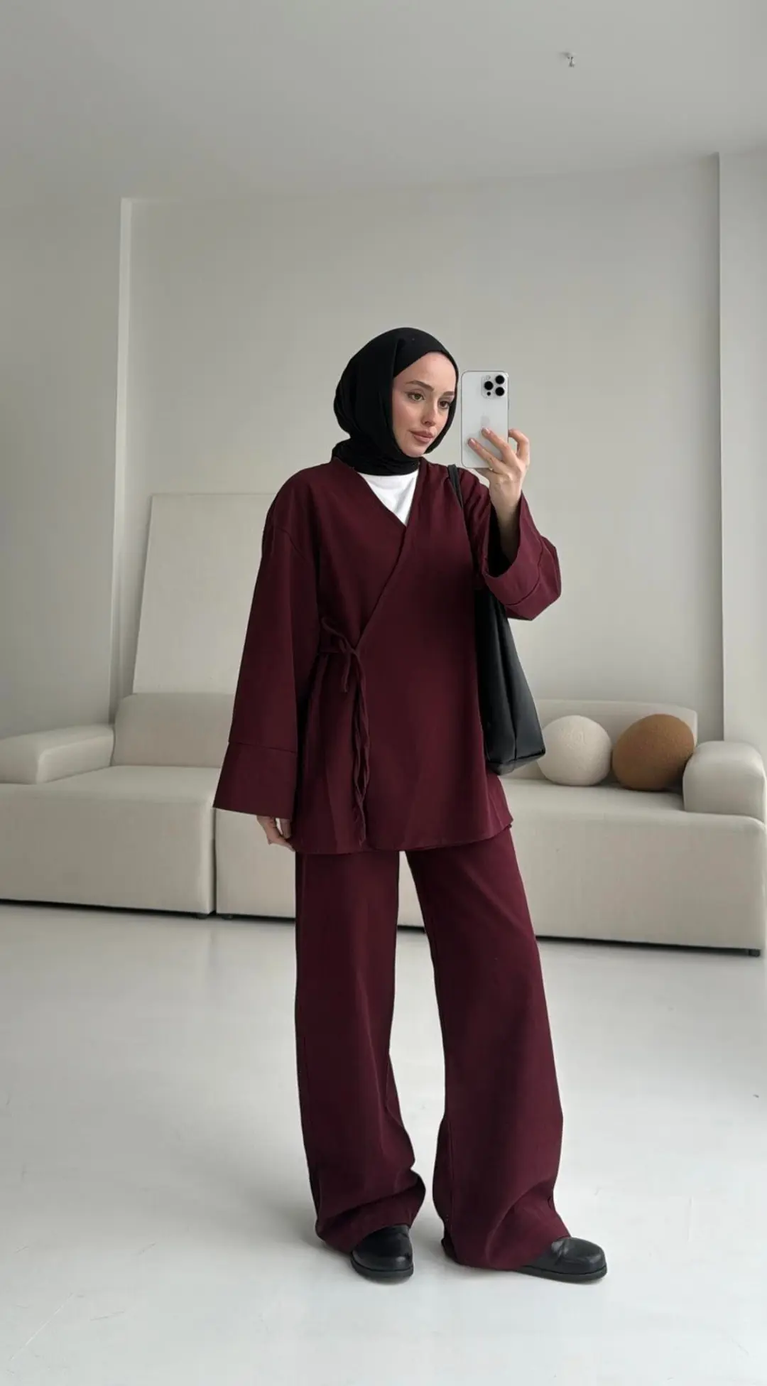 Bordo Gabardin Kimono Takım