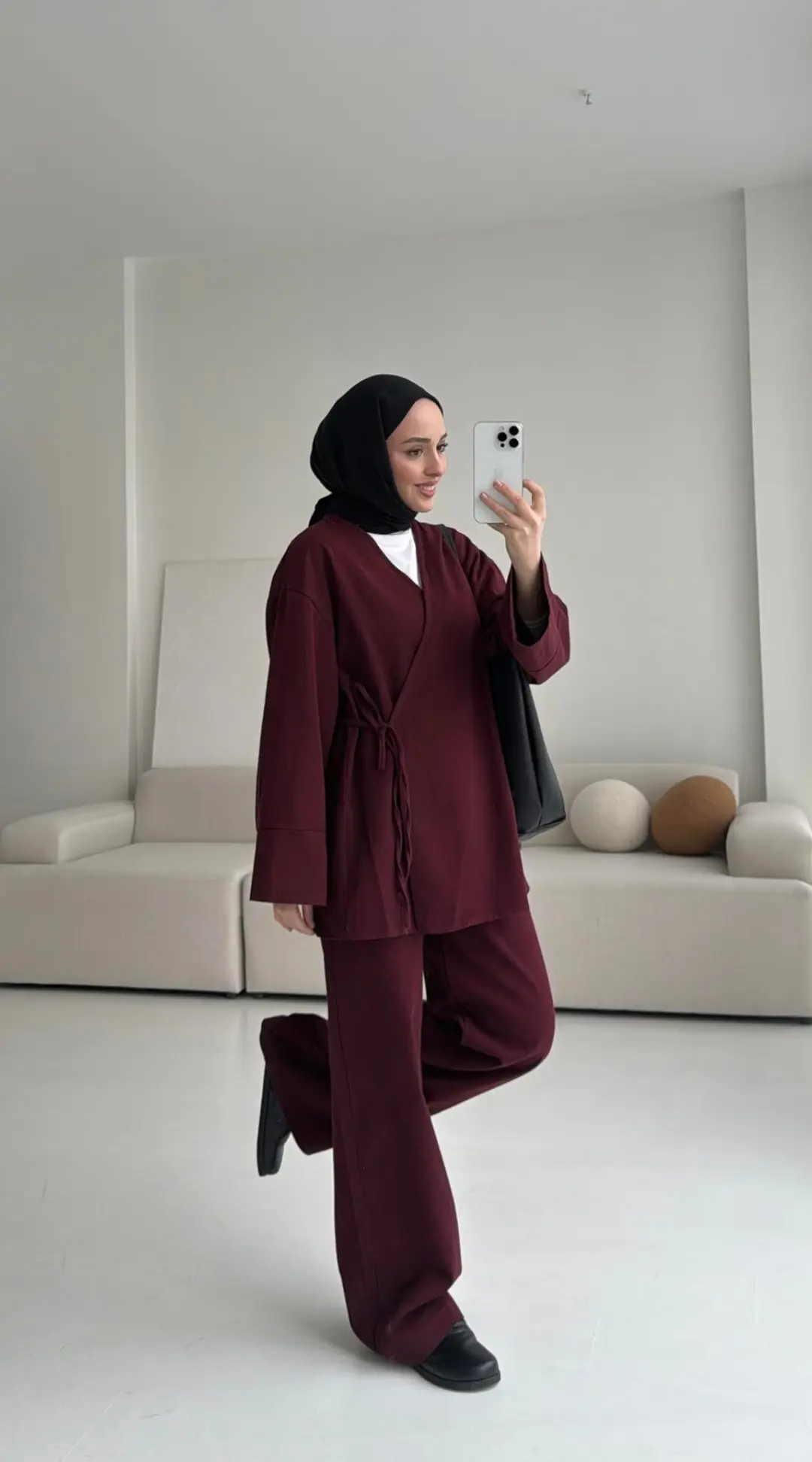 Bordo Gabardin Kimono Takım