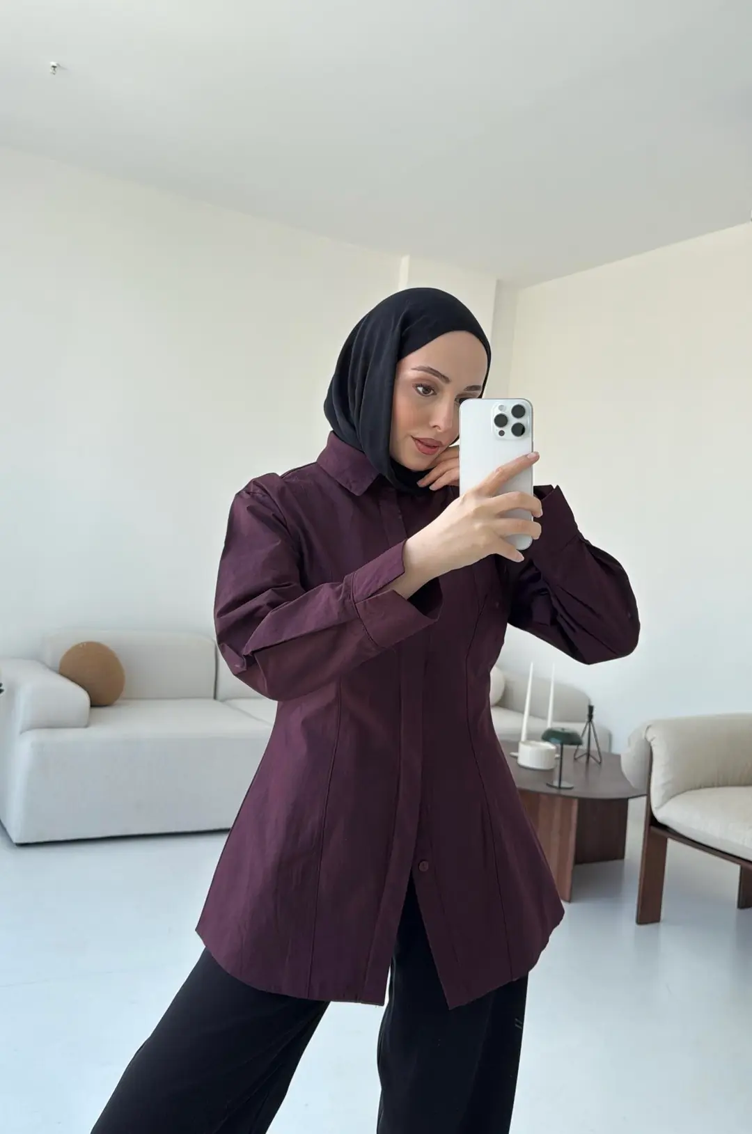 Belden Oturtmalı Poplin Gömlek Bordo