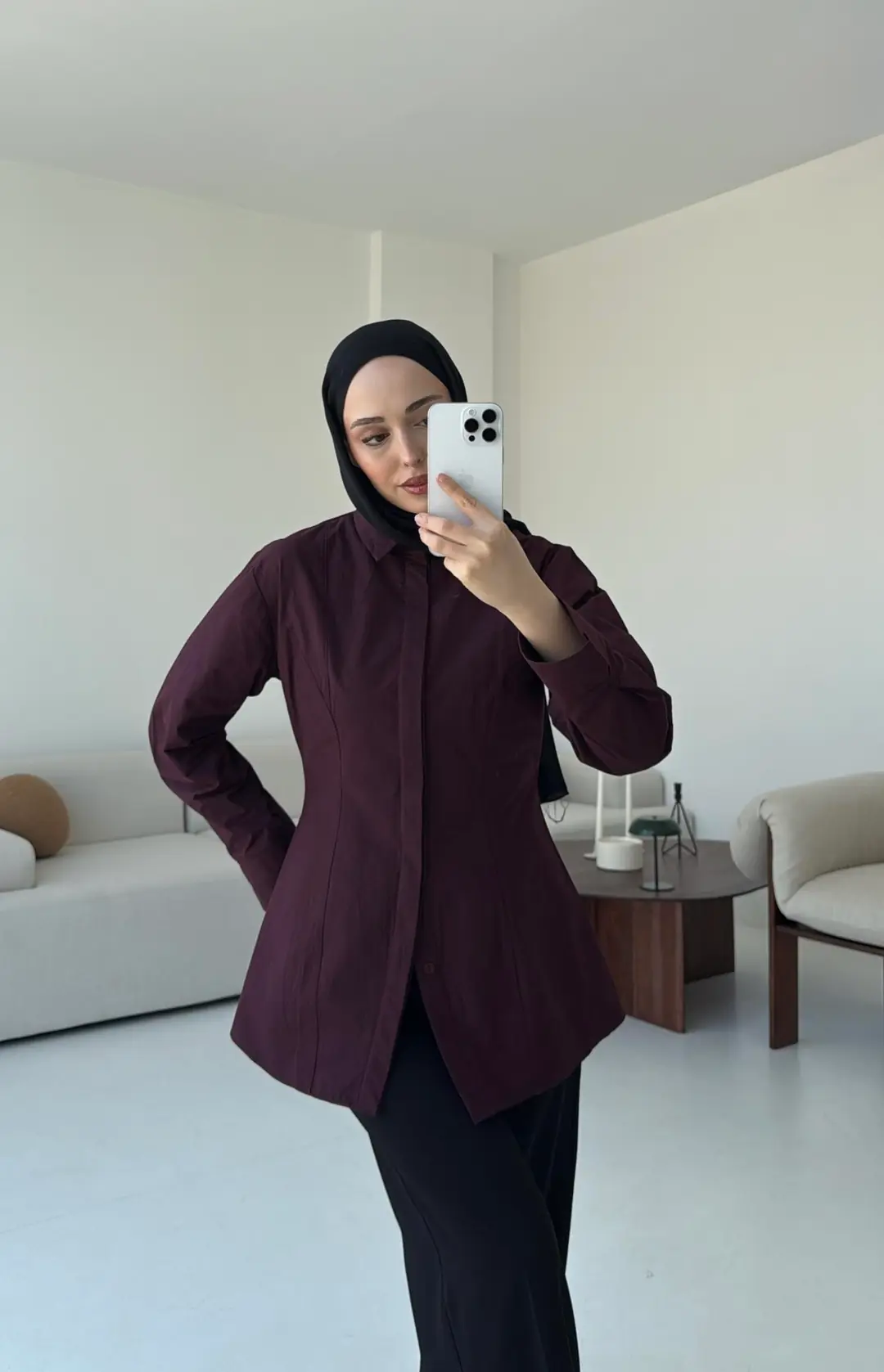 Belden Oturtmalı Poplin Gömlek Bordo