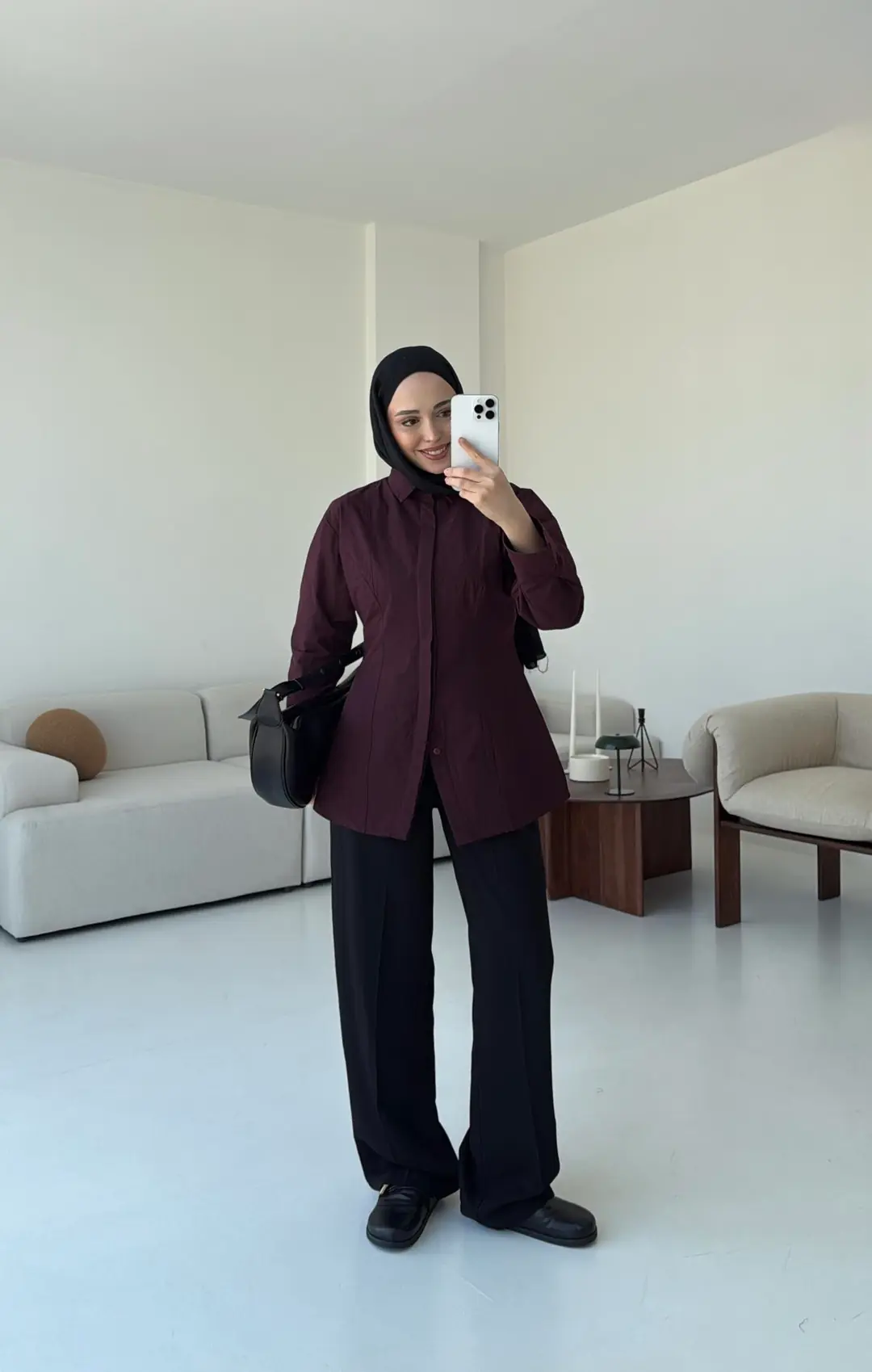 Belden Oturtmalı Poplin Gömlek Bordo