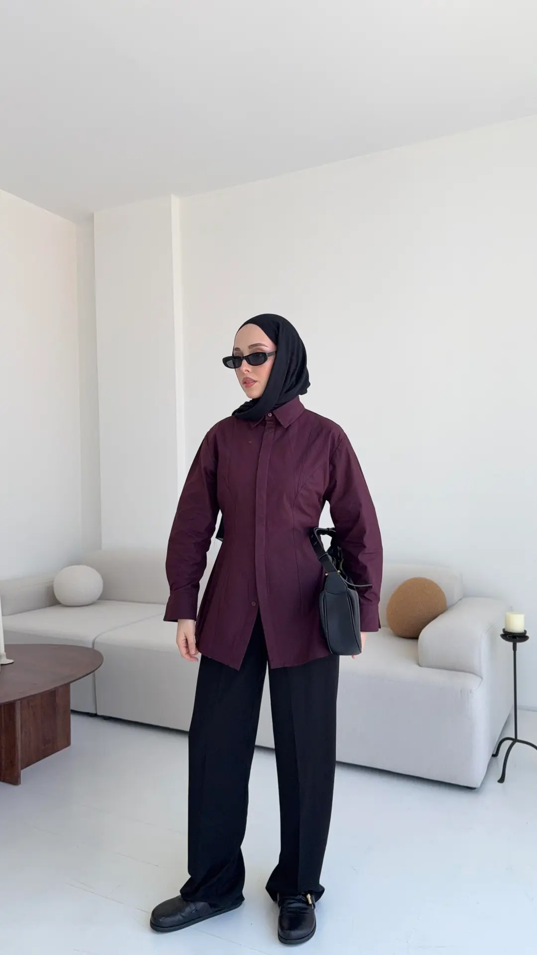Belden Oturtmalı Poplin Gömlek Bordo